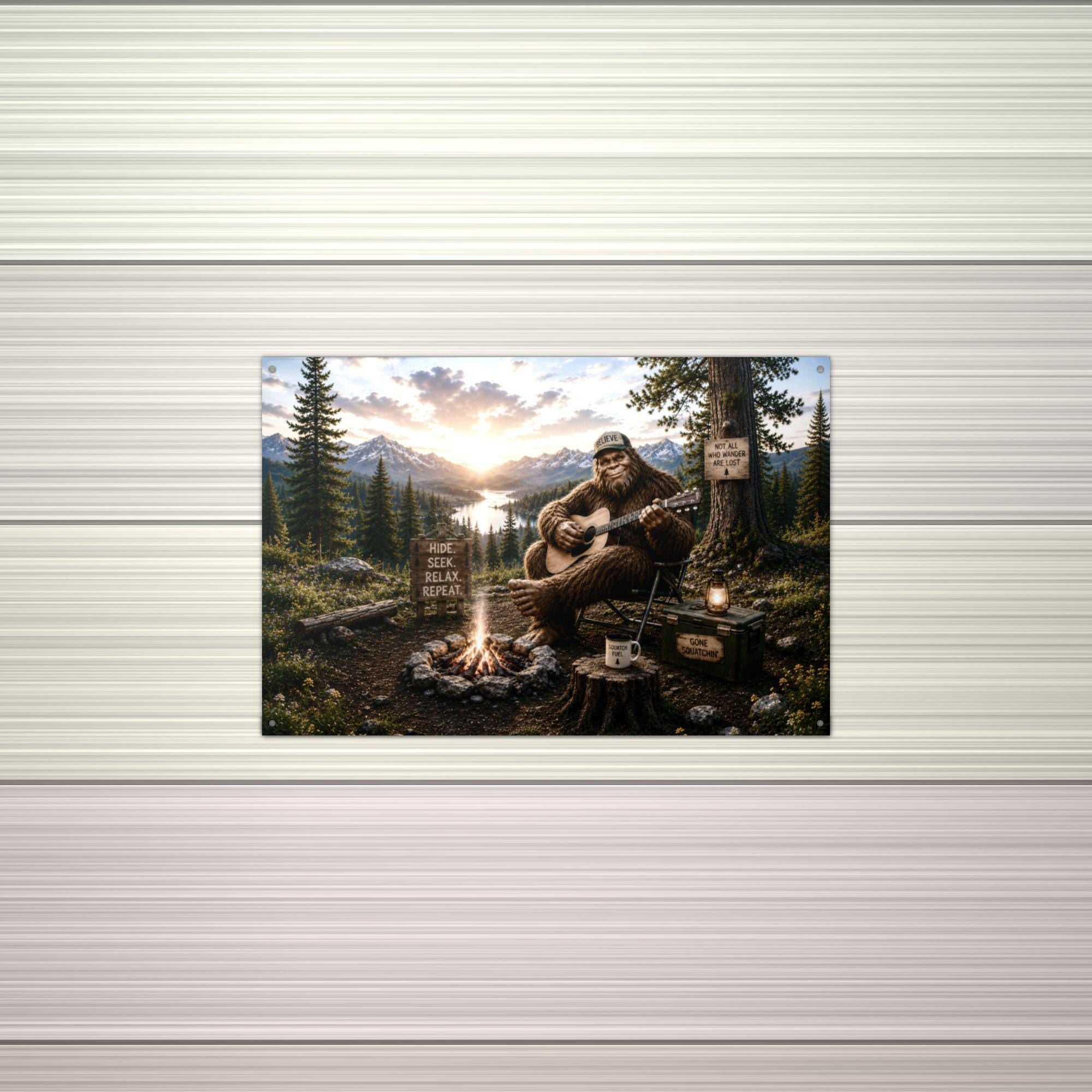 Campfire Guitar Bigfoot Metal Sign Bigfoot Aluminum Sign — alternate angle
