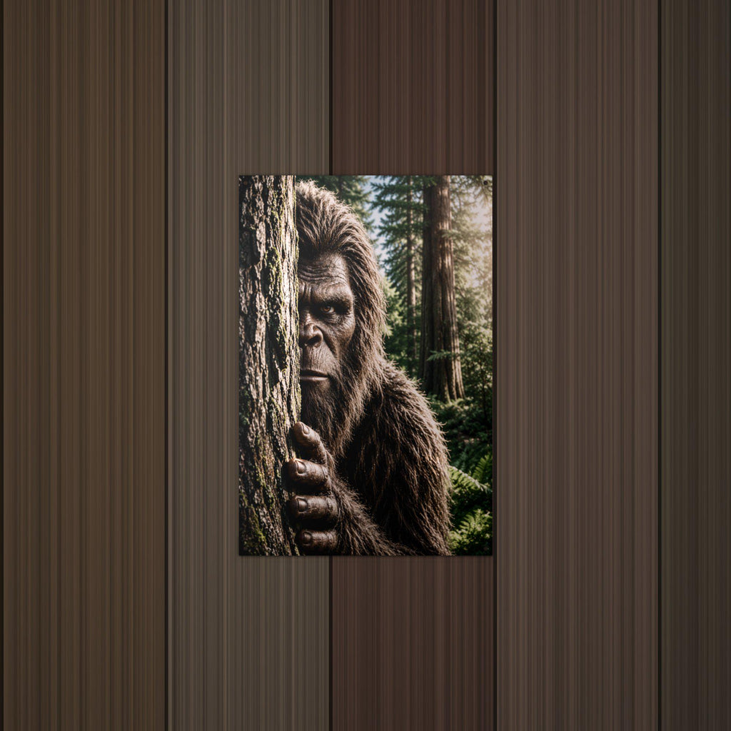 Redwood Peek Bigfoot Metal Sign Bigfoot Aluminum Sign — lifestyle setting