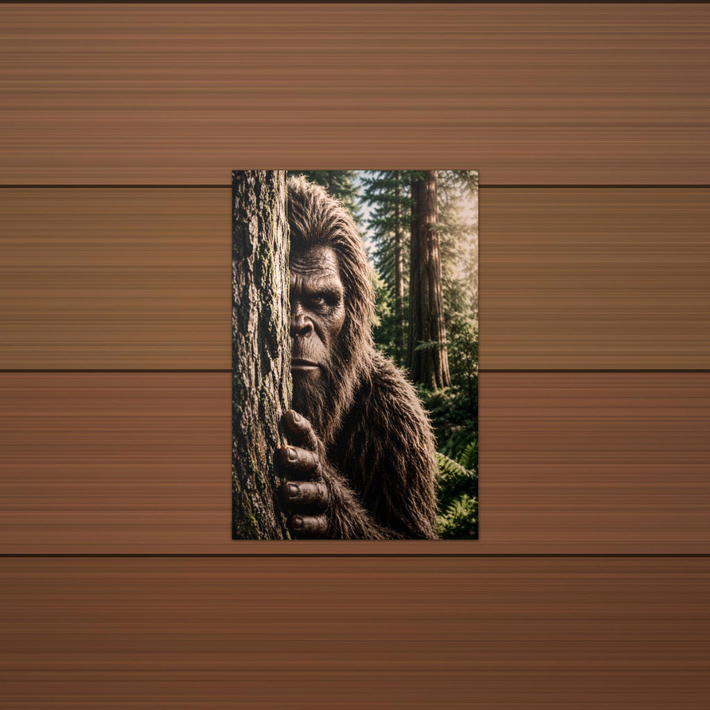 Redwood Peek Bigfoot Metal Sign Bigfoot Aluminum Sign — detail view