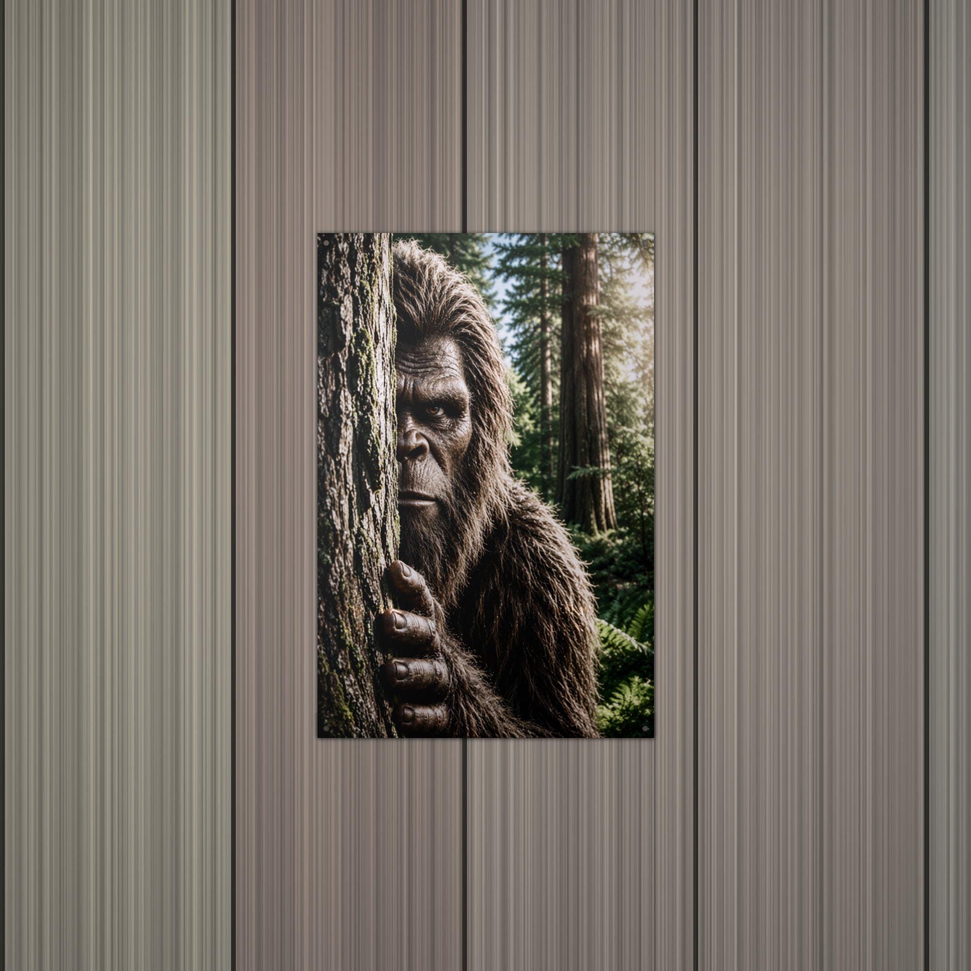 Redwood Peek Bigfoot Metal Sign Bigfoot Aluminum Sign — alternate angle