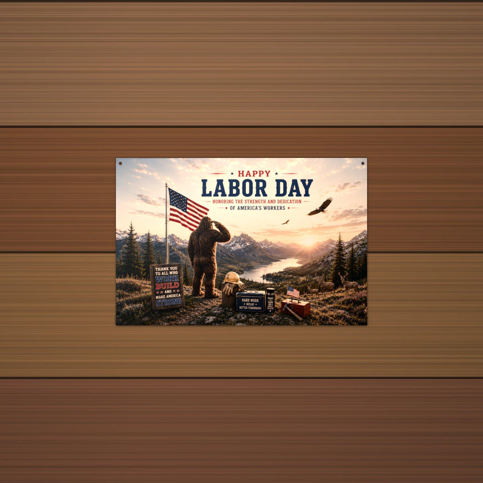 Labor Day Bigfoot Metal Sign Bigfoot Aluminum Sign — detail view