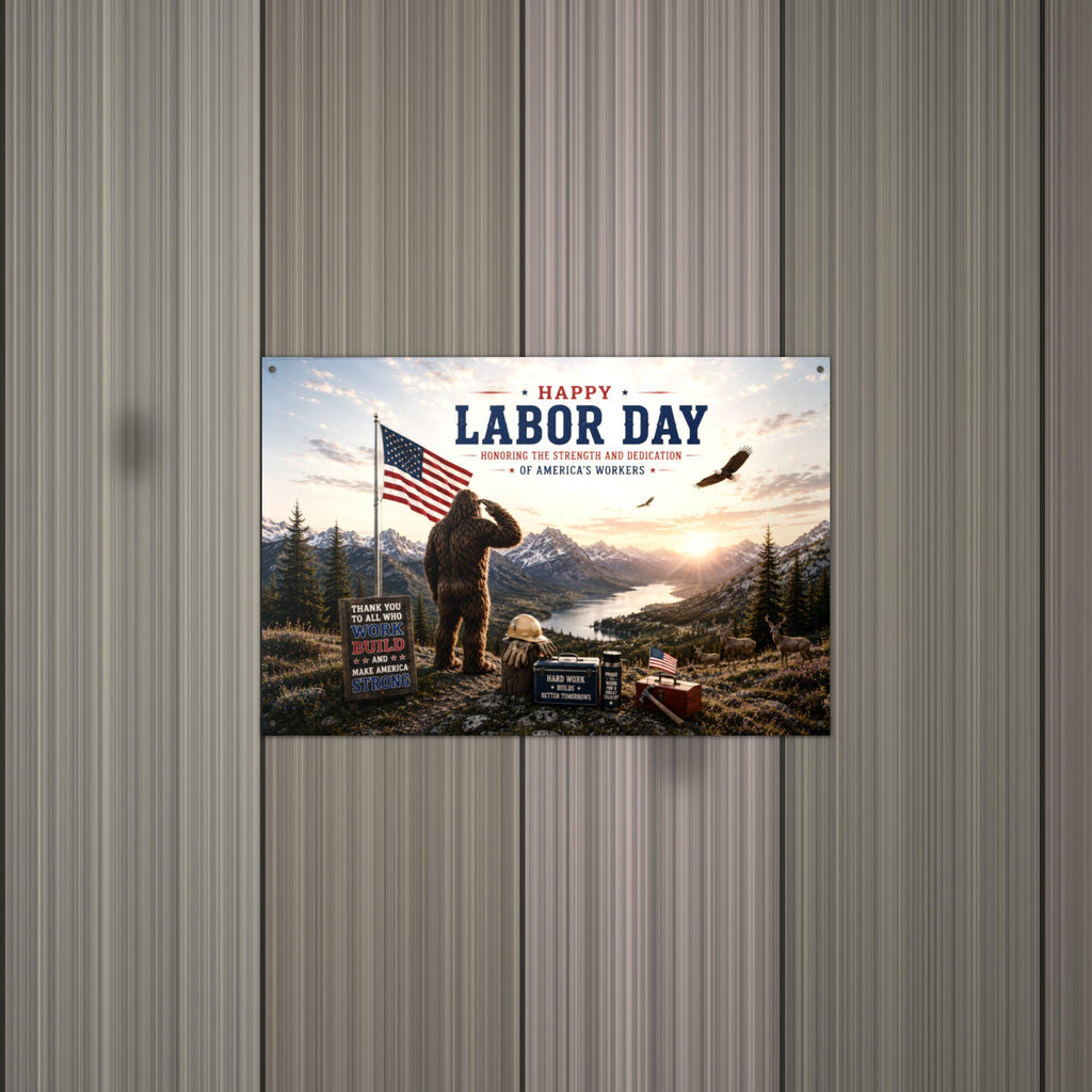 Labor Day Bigfoot Metal Sign Bigfoot Aluminum Sign — alternate angle