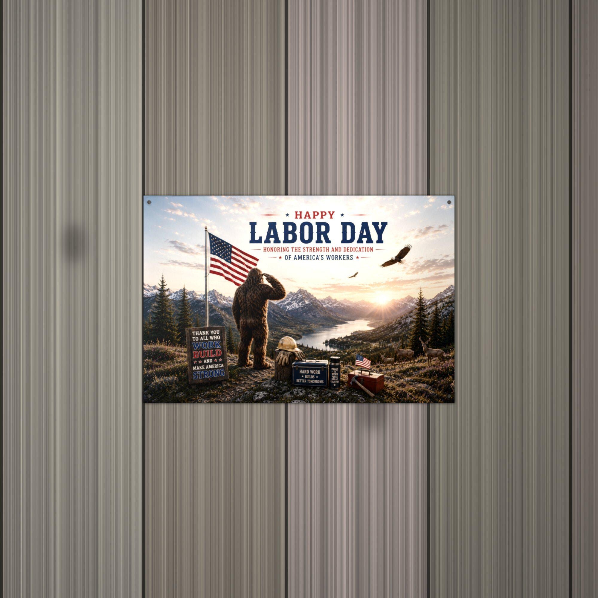 Labor Day Bigfoot Metal Sign Bigfoot Aluminum Sign — alternate angle
