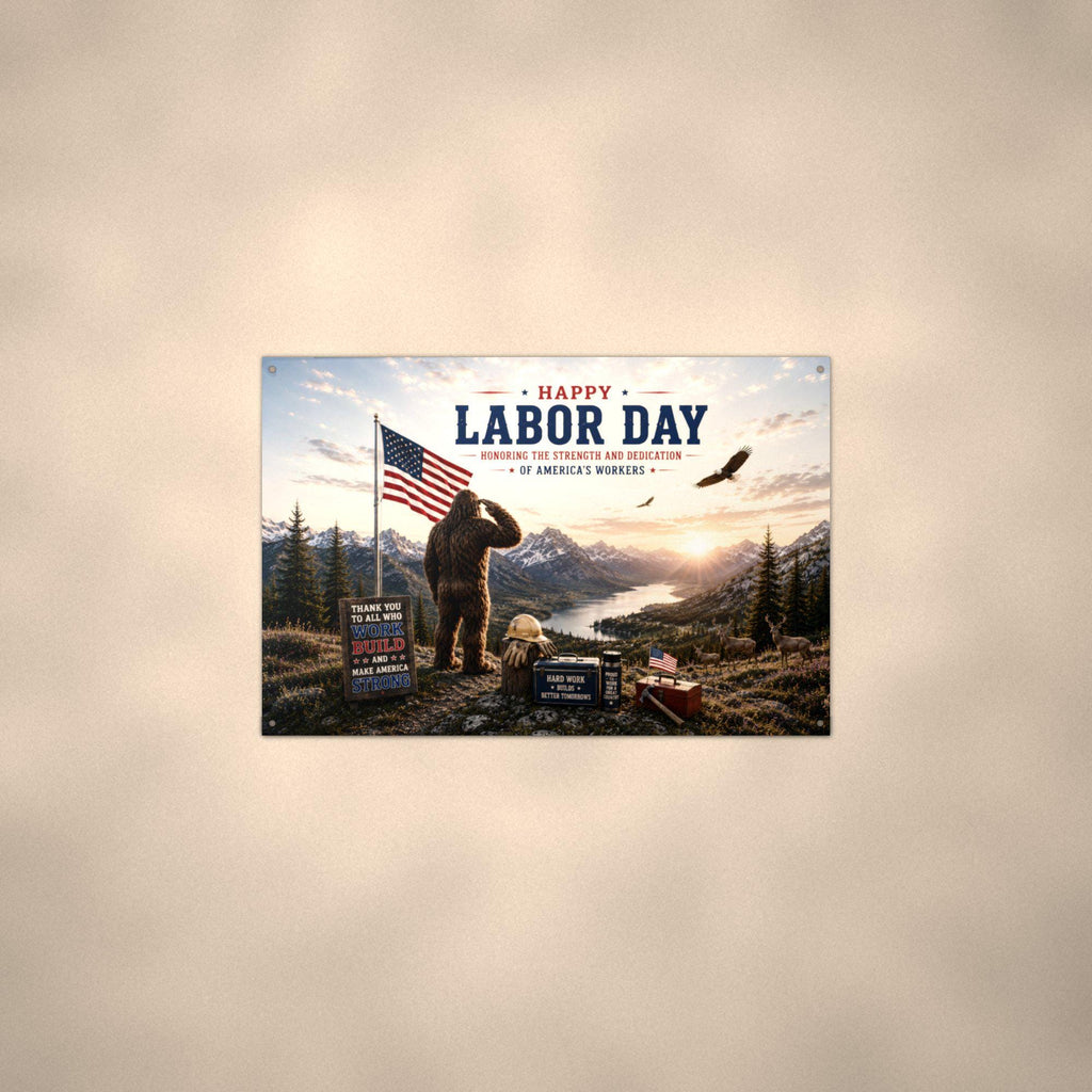Labor Day Bigfoot Metal Sign Bigfoot Aluminum Sign — alternate angle