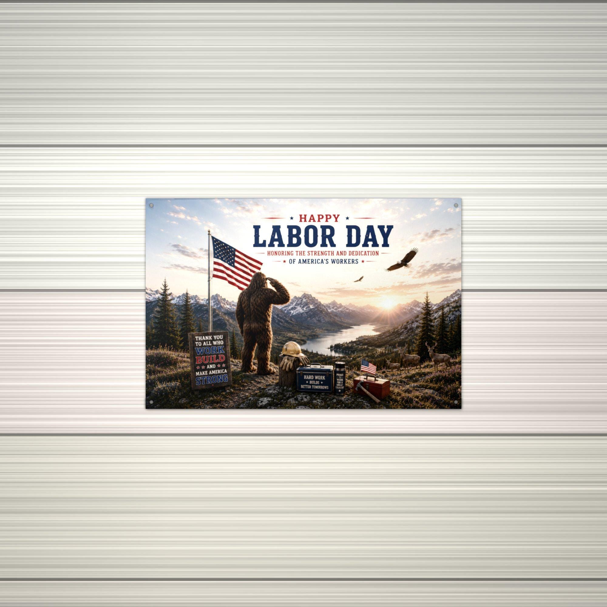 Labor Day Bigfoot Metal Sign Bigfoot Aluminum Sign — alternate angle