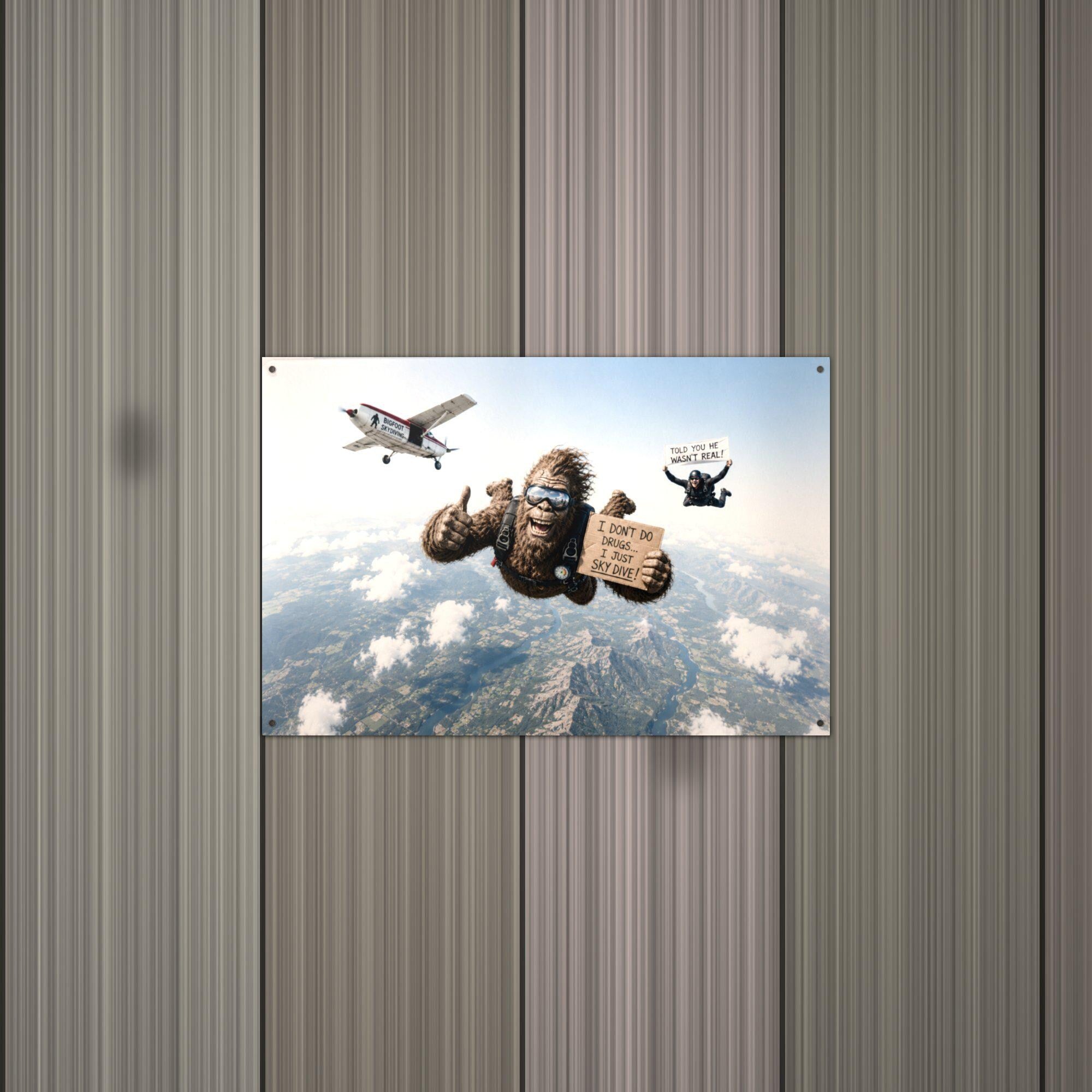 Skydiving Bigfoot Metal Sign Bigfoot Aluminum Sign — alternate angle