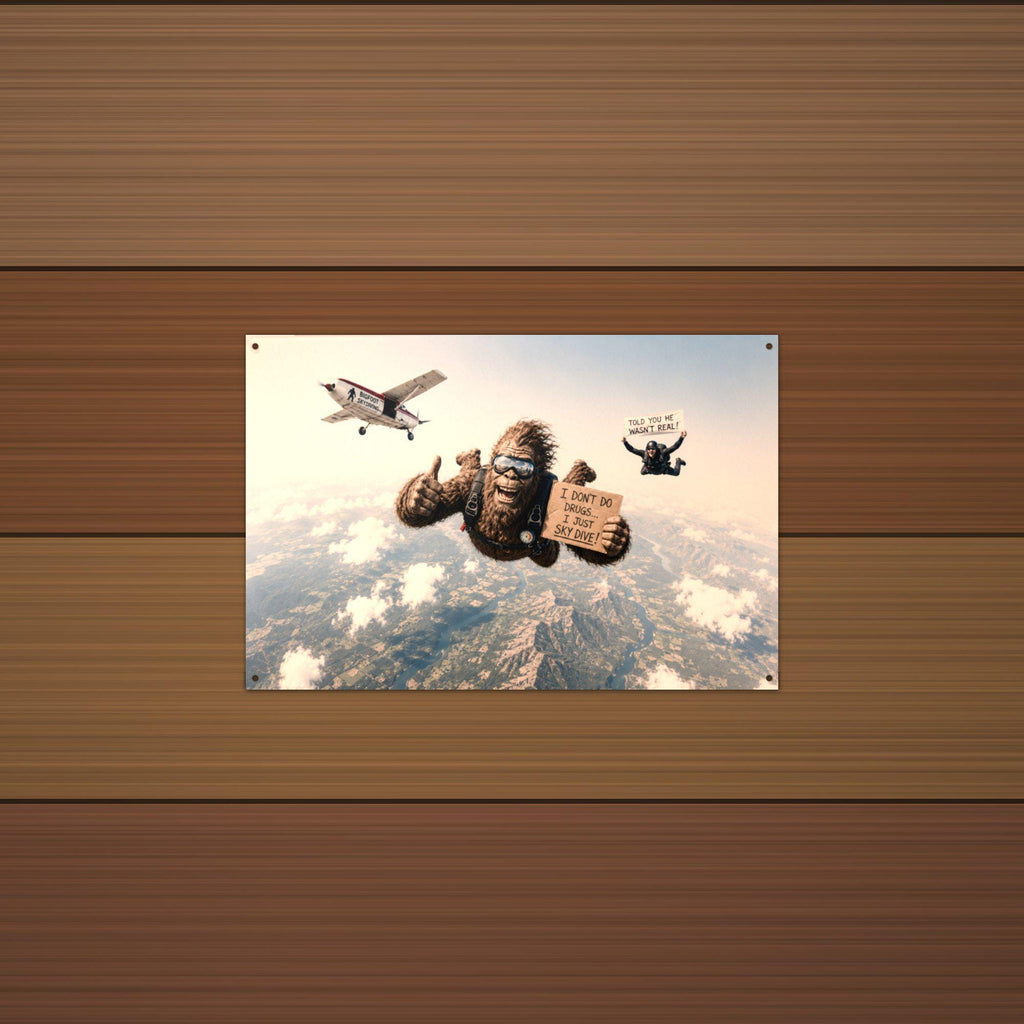 Skydiving Bigfoot Metal Sign Bigfoot Aluminum Sign — alternate angle