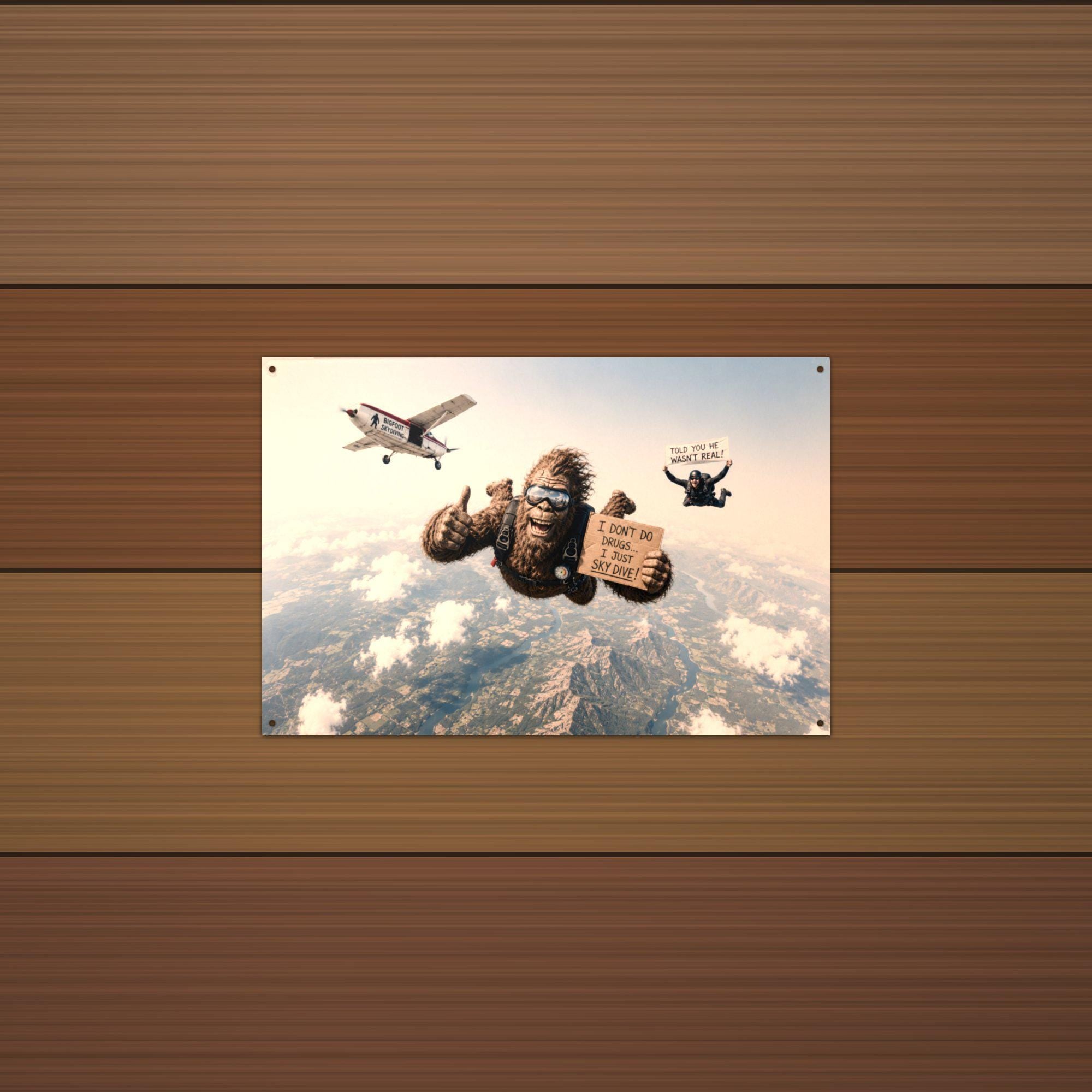 Skydiving Bigfoot Metal Sign Bigfoot Aluminum Sign — alternate angle