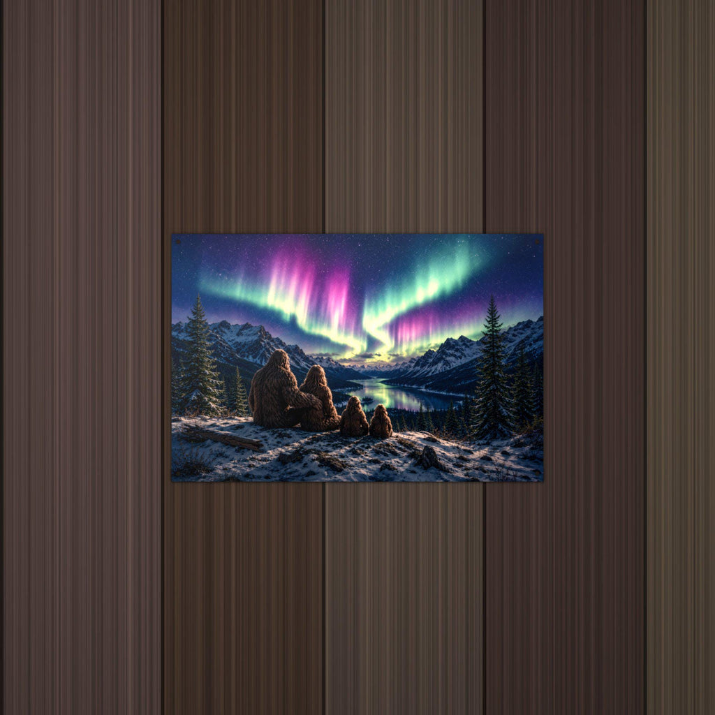 Northern Lights Bigfoot Metal Sign Bigfoot Aluminum Sign — lifestyle setting