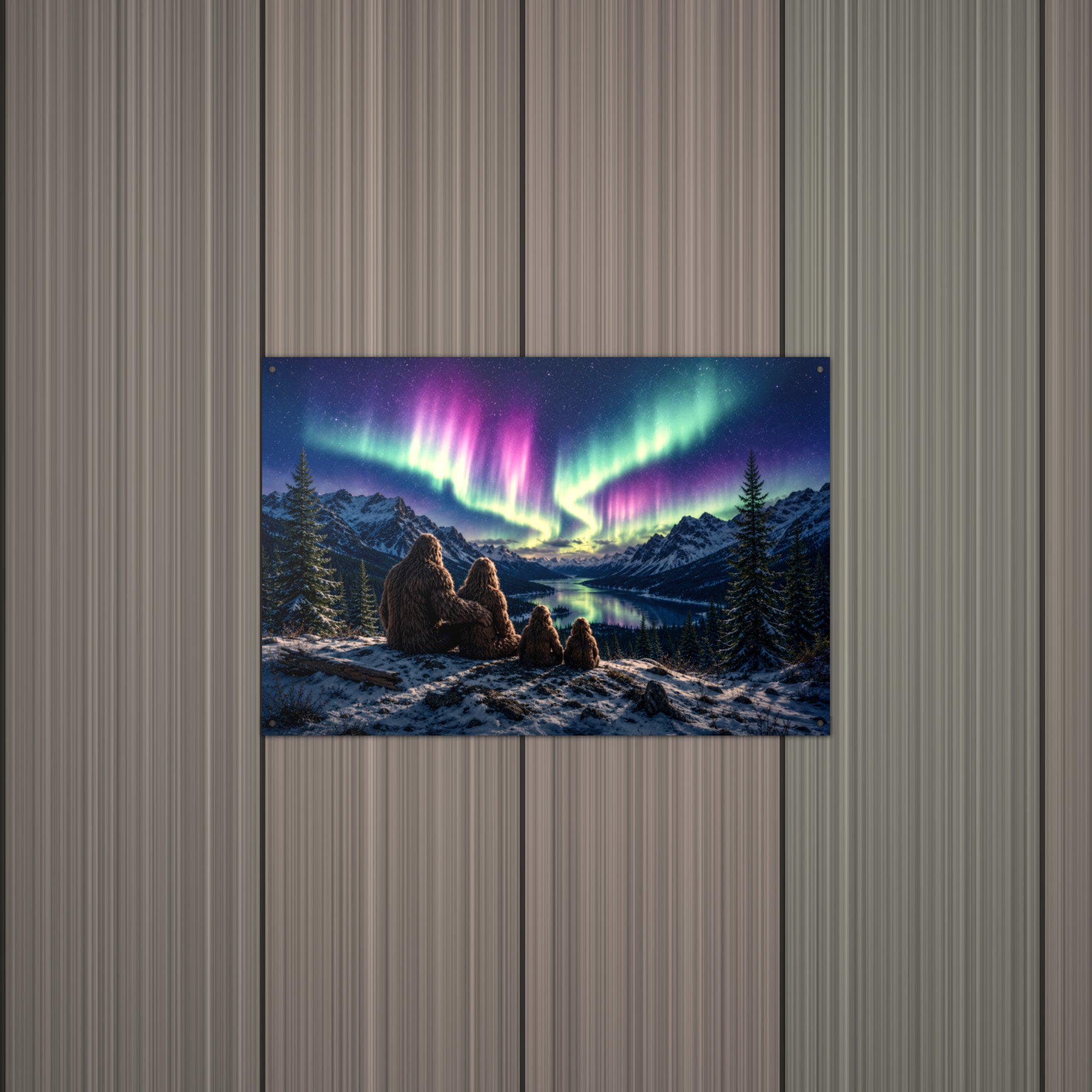 Northern Lights Bigfoot Metal Sign Bigfoot Aluminum Sign — alternate angle