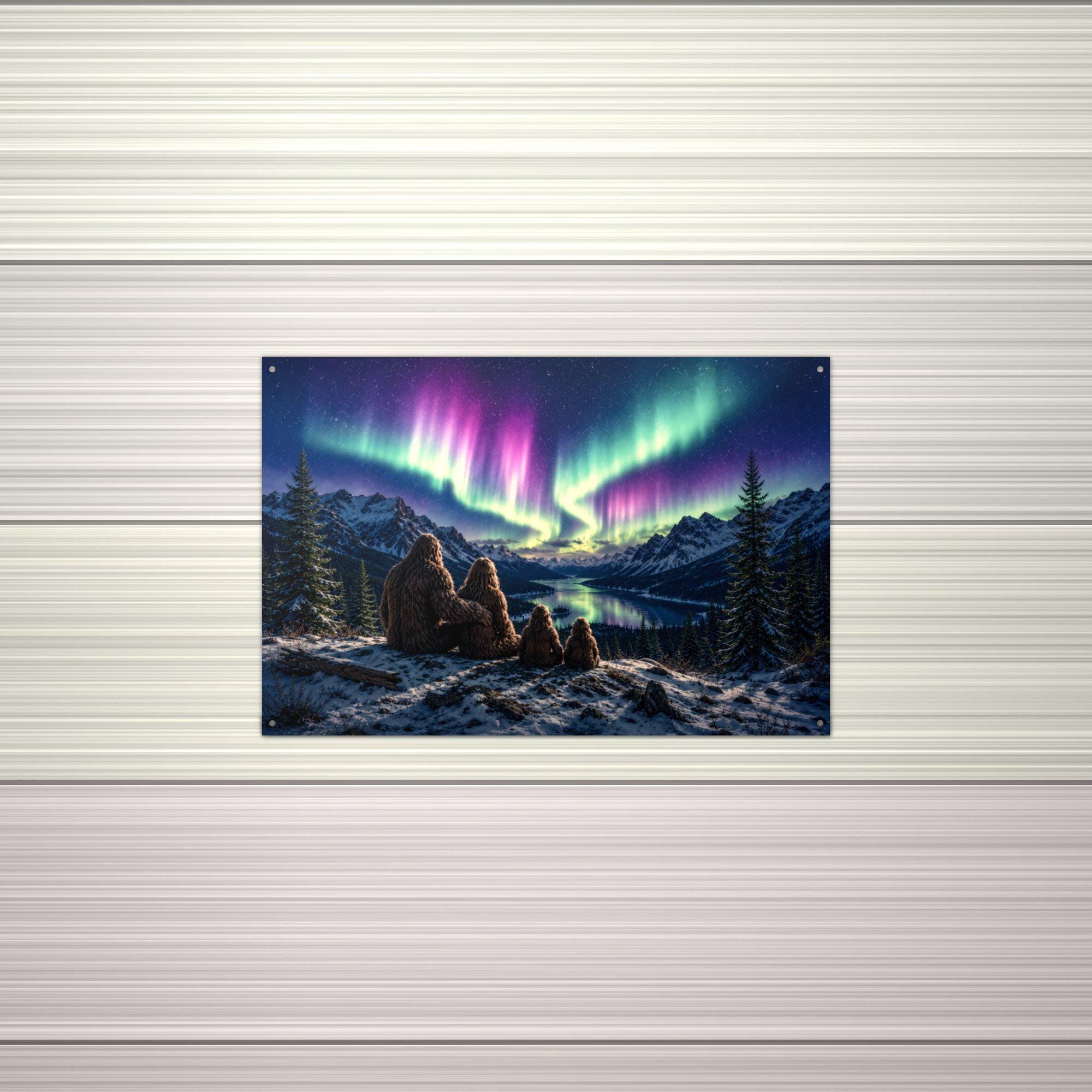 Northern Lights Bigfoot Metal Sign Bigfoot Aluminum Sign — alternate angle