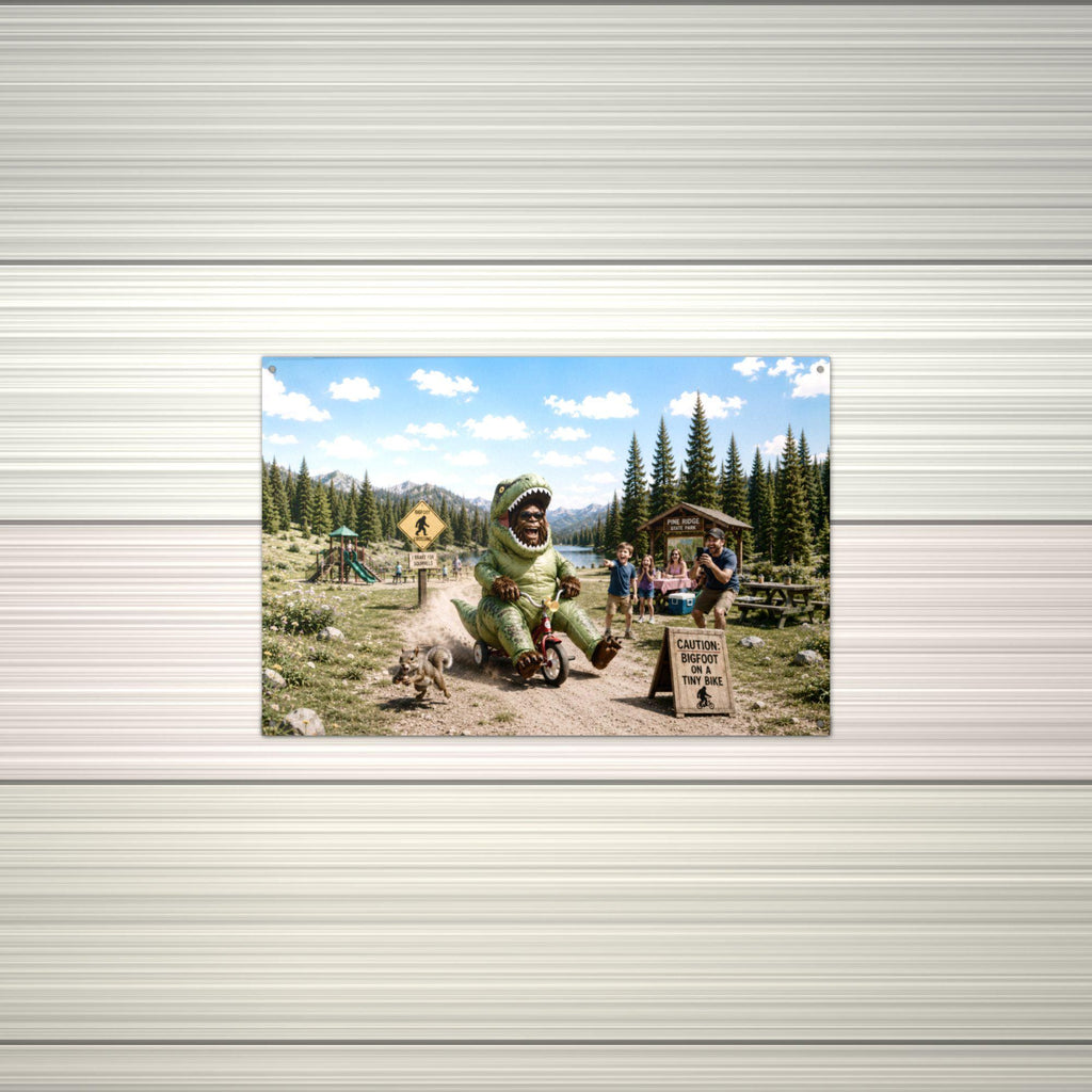 Dino Trike Bigfoot Metal Sign Bigfoot Aluminum Sign — alternate angle