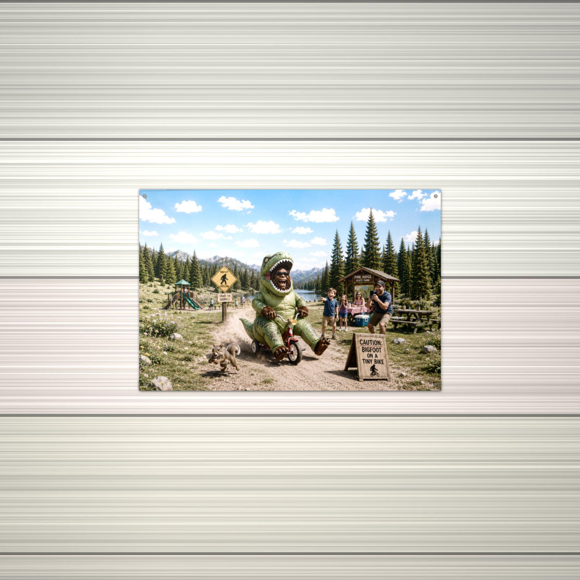 Dino Trike Bigfoot Metal Sign Bigfoot Aluminum Sign — alternate angle