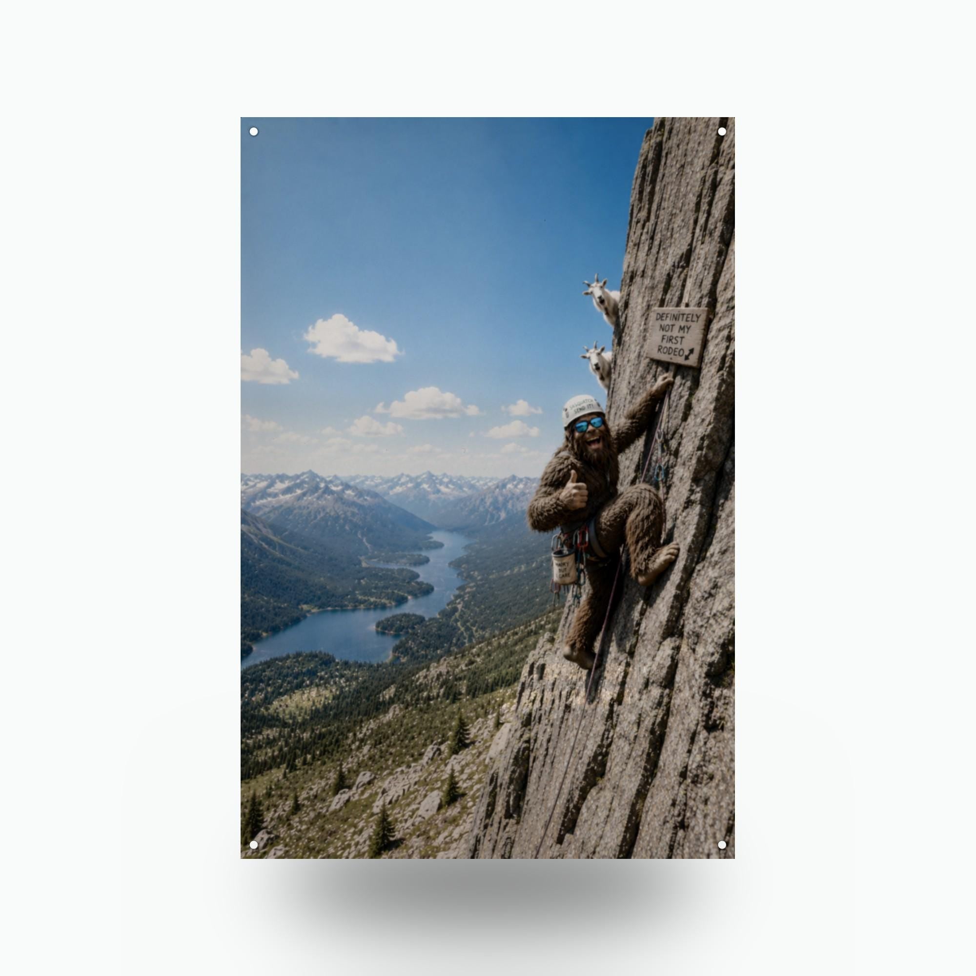 Rock Climber Bigfoot Metal Sign Bigfoot Aluminum Sign — front view on white background