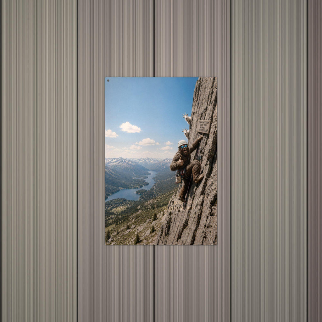 Rock Climber Bigfoot Metal Sign Bigfoot Aluminum Sign — alternate angle