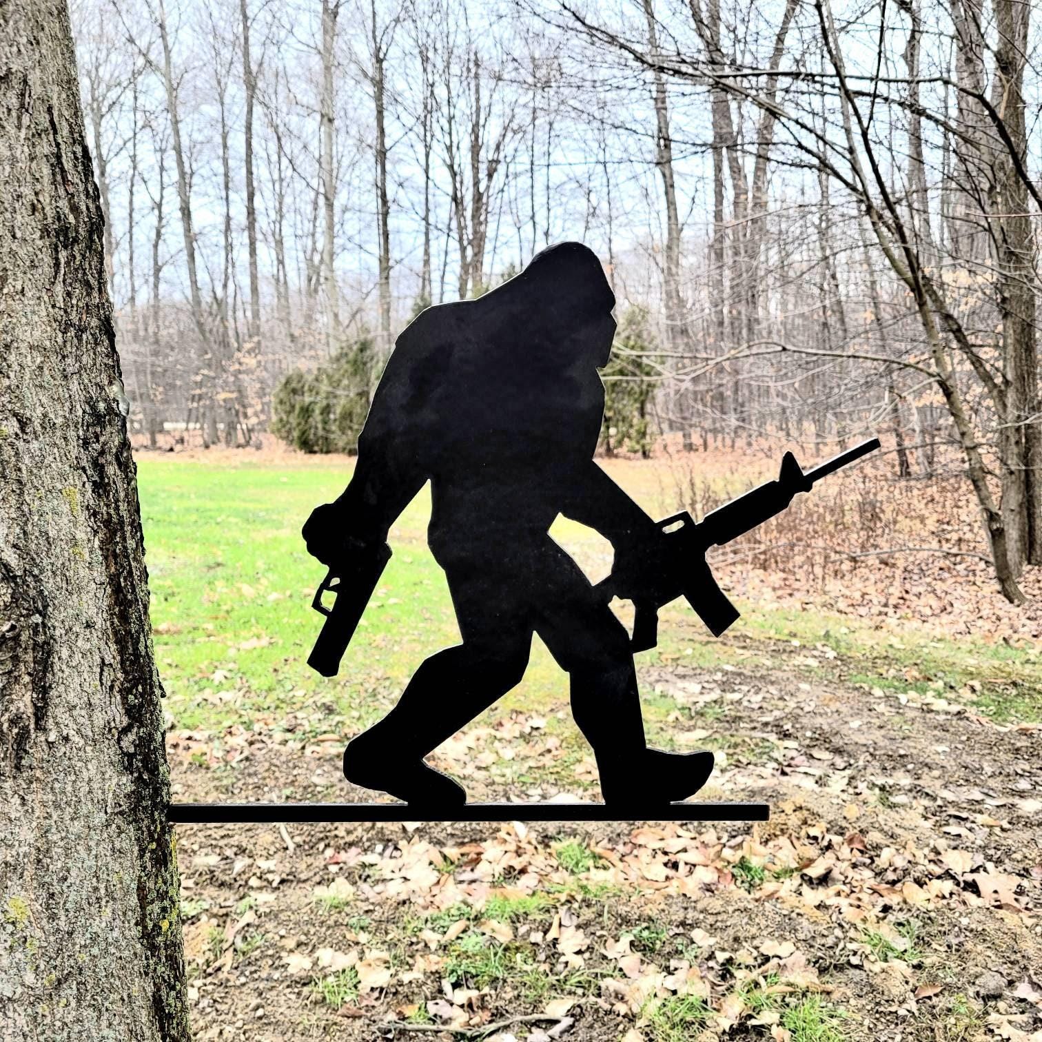 Armed Bigfoot Metal Stake Metal Garden Stake — alternate angle
