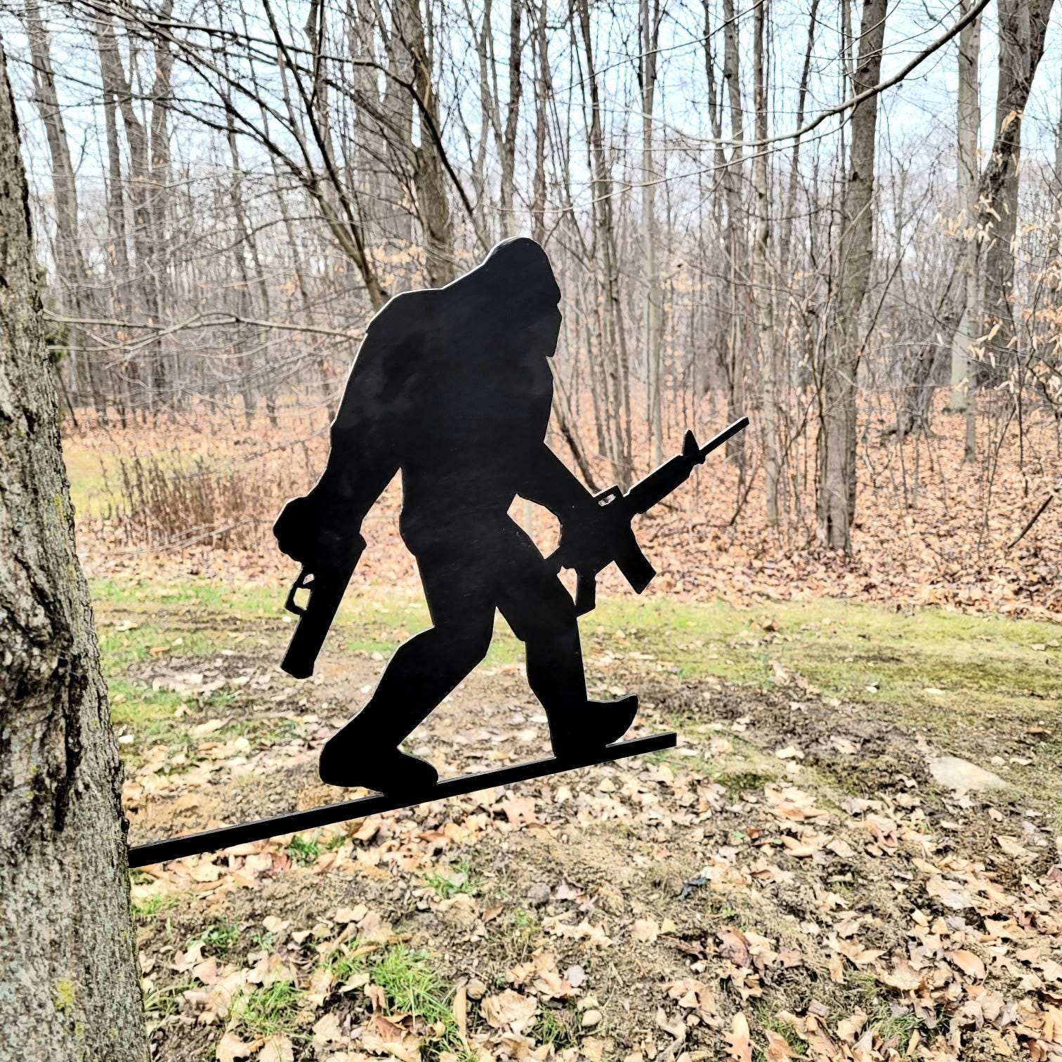 Armed Bigfoot Metal Stake Metal Garden Stake — alternate angle