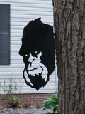 Peeking Sasquatch Metal Stake Metal Garden Stake — front view on white background