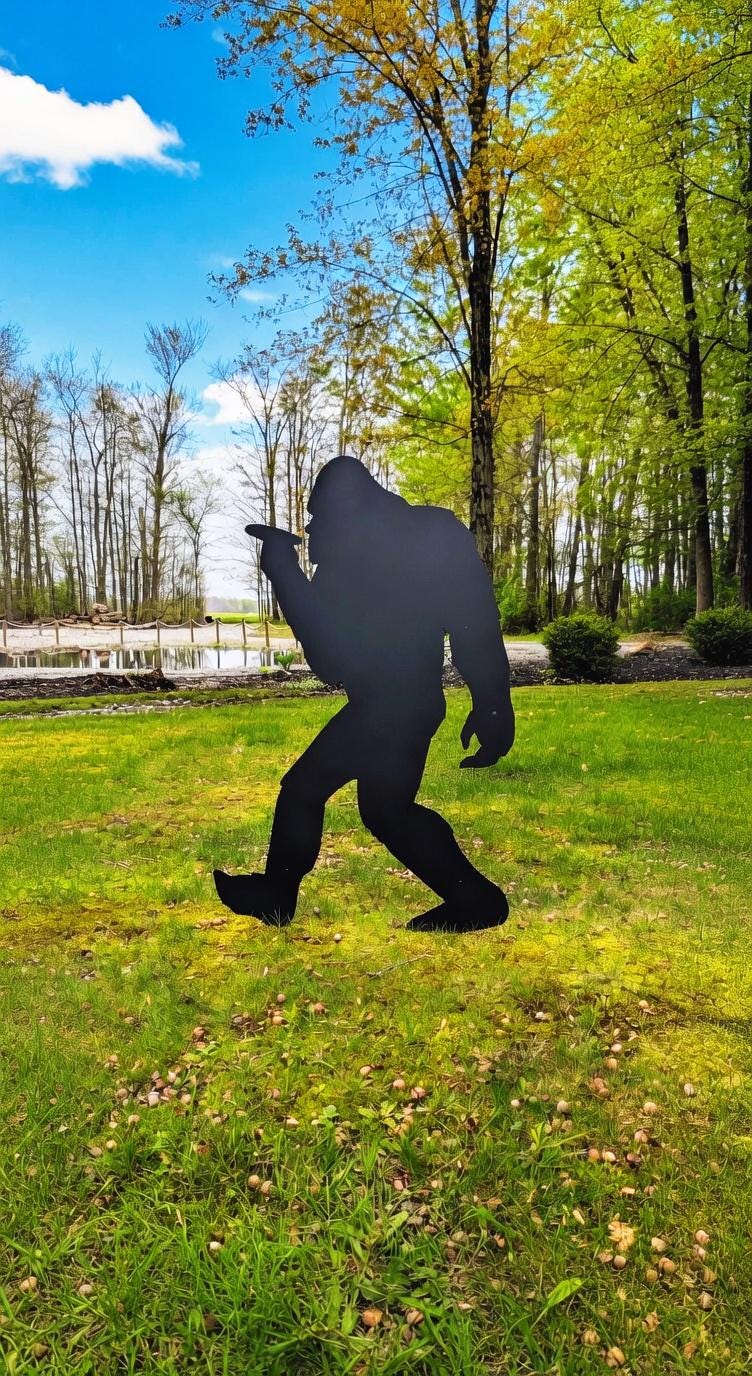 Smoking Bigfoot Metal Stake Metal Garden Stake — front view on white background