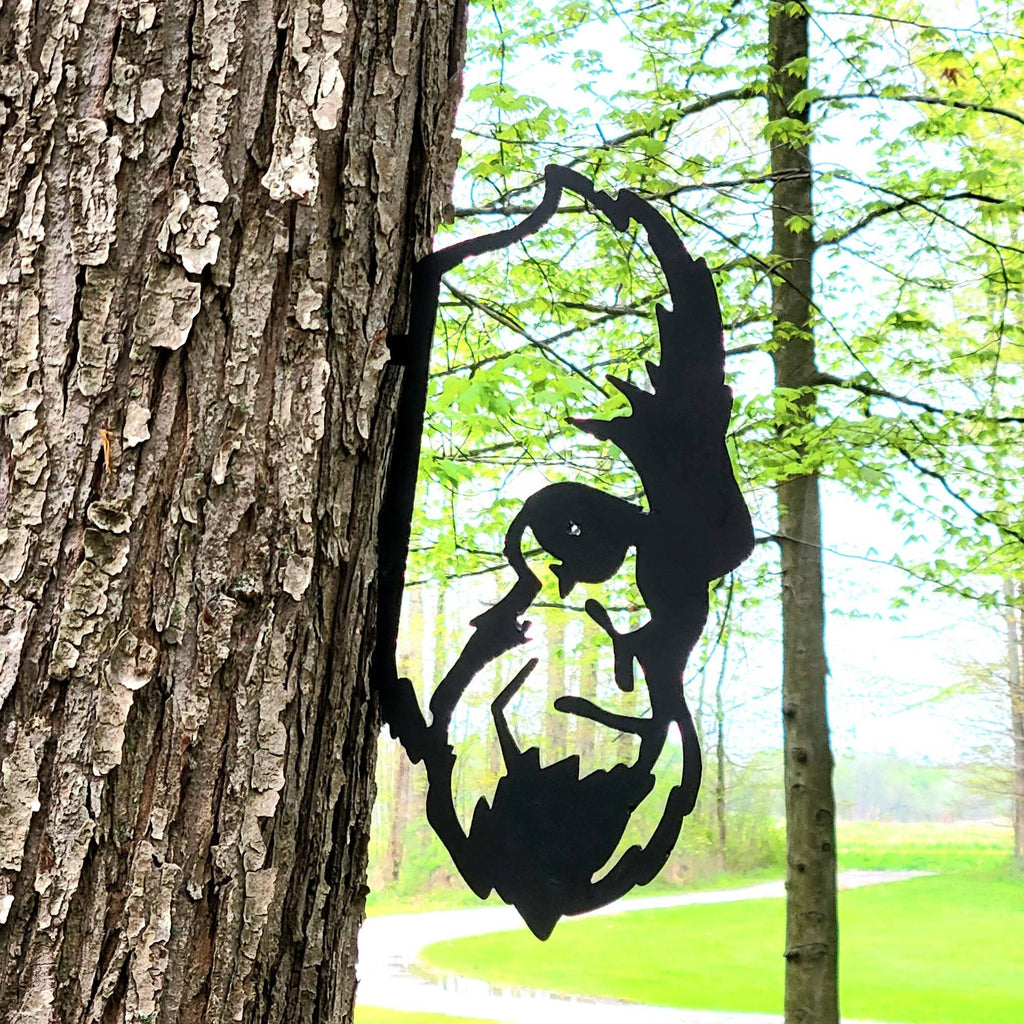 Peeking Bigfoot Metal Garden Stake Metal Garden Stake — front view on white background