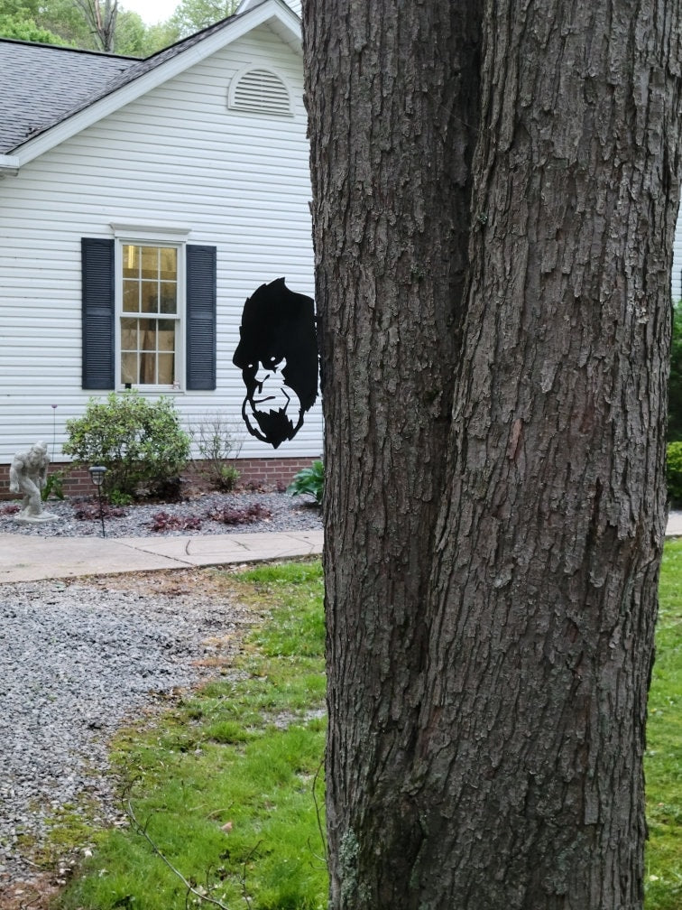 Peeking Bigfoot Metal Garden Stake Metal Garden Stake — detail view