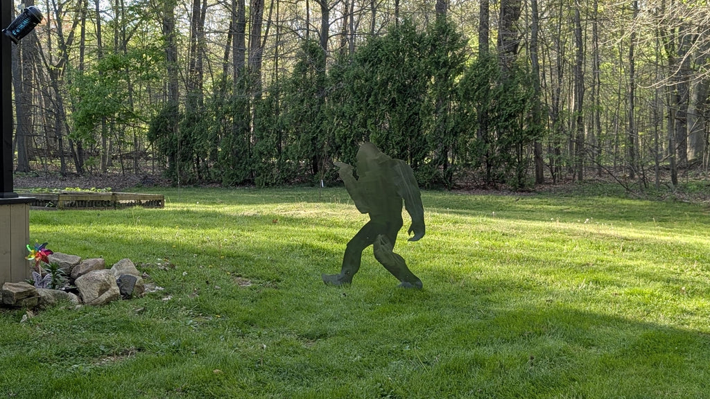 Smoking Bigfoot Metal Yard Art Metal Garden Stake — detail view