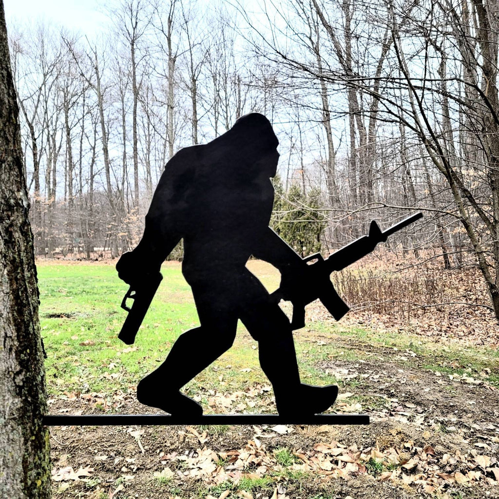 Armed Bigfoot Metal Garden Stake Metal Garden Stake — alternate angle