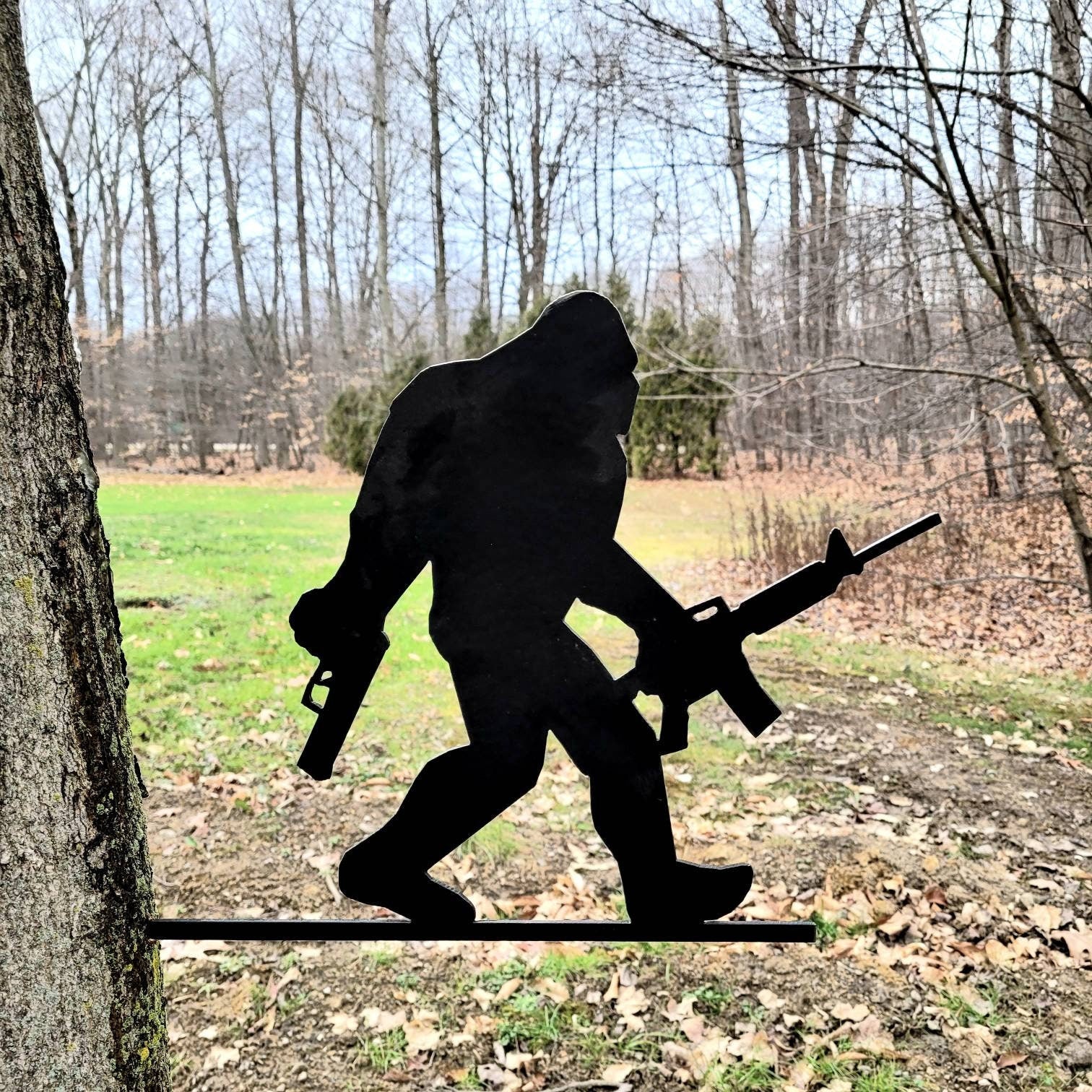 Armed Bigfoot Metal Garden Stake Metal Garden Stake — alternate angle