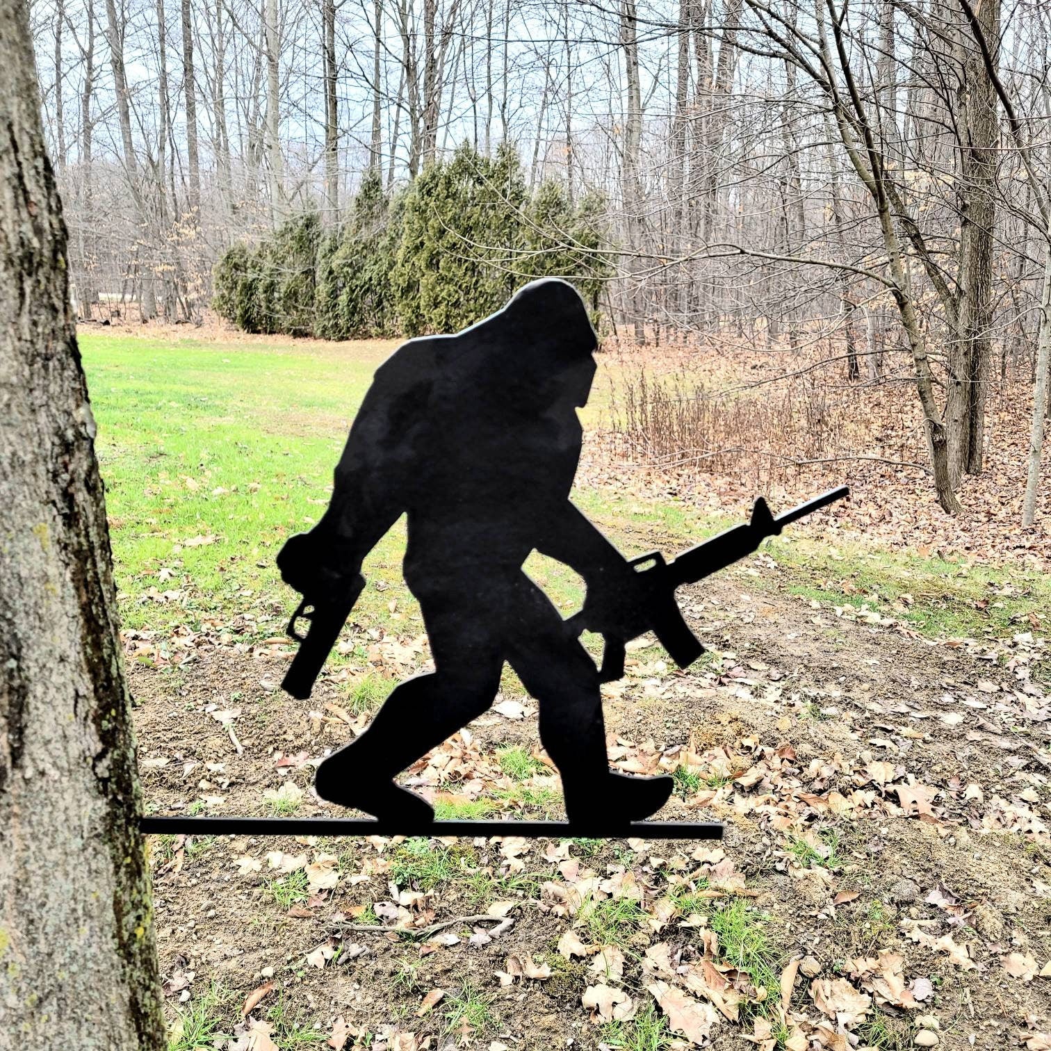 Armed Bigfoot Metal Garden Stake Metal Garden Stake — alternate angle