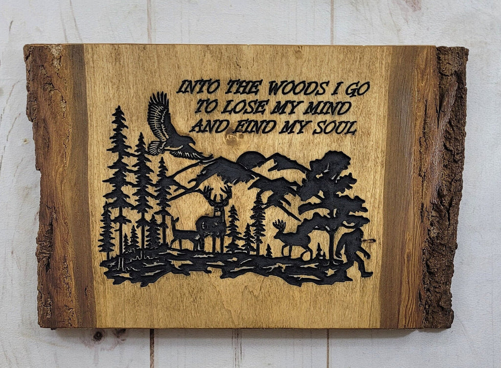 Bigfoot Live Edge Nature Scene Wall Art Wood Sign — front view on white background