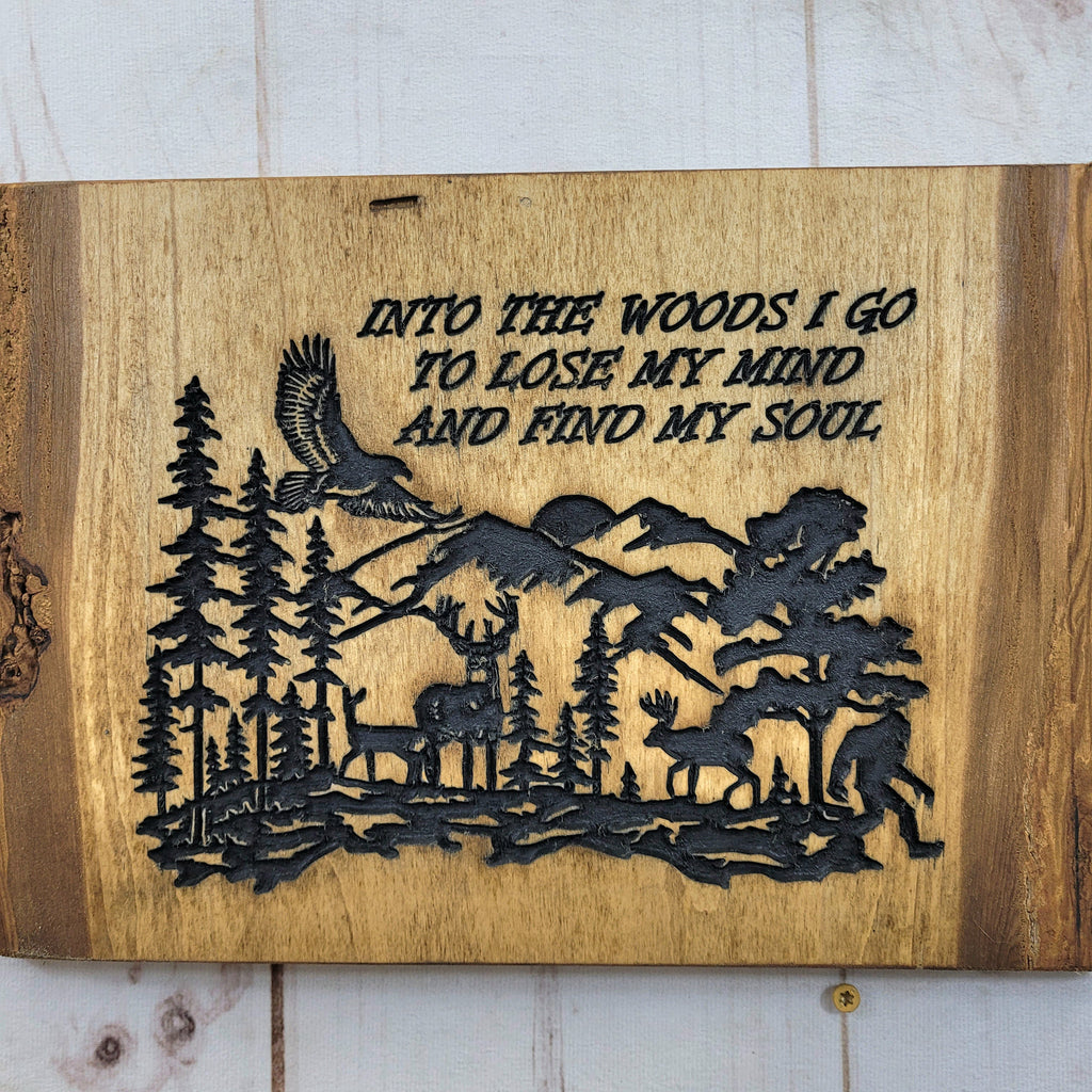 Bigfoot Live Edge Nature Scene Wall Art Wood Sign — lifestyle setting