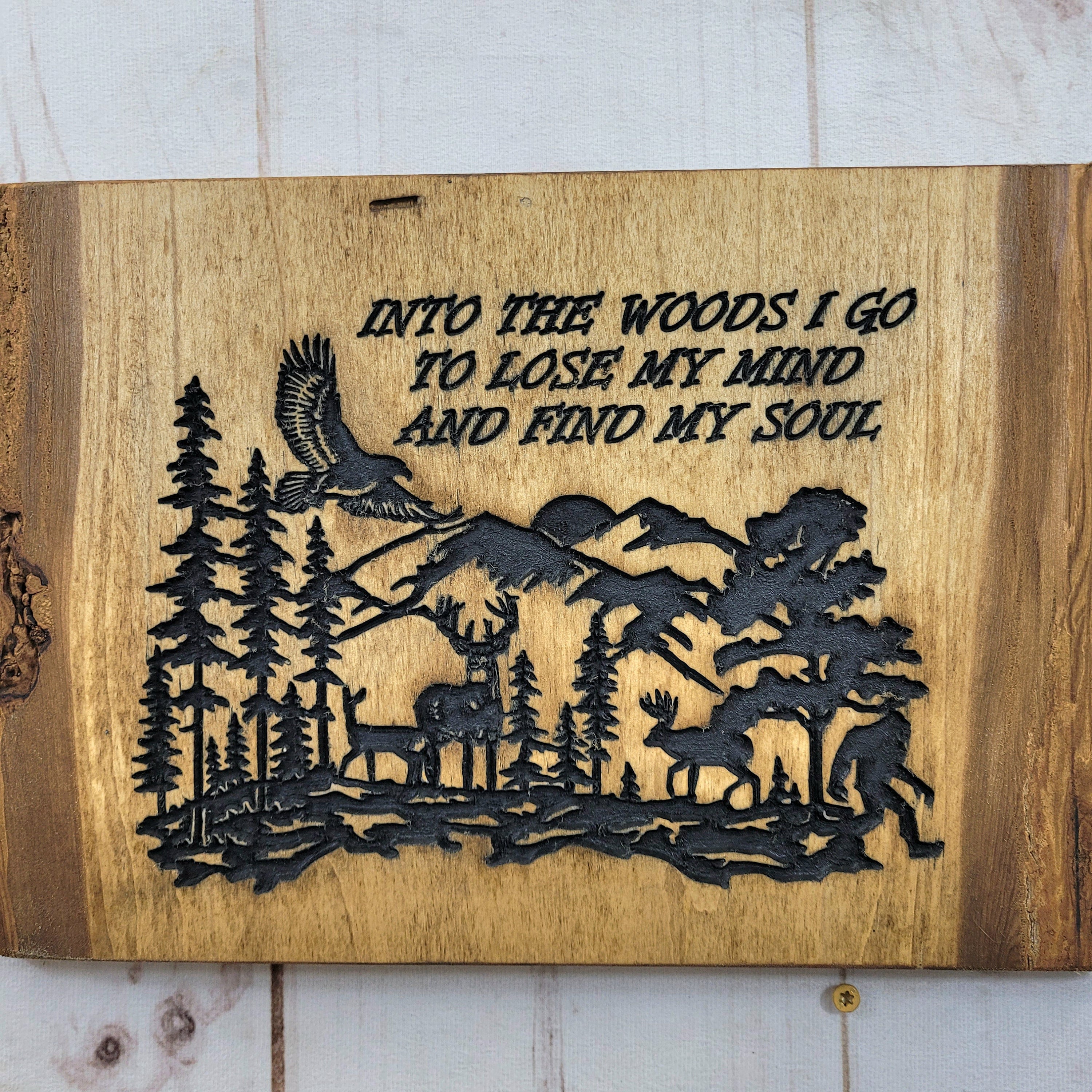 Bigfoot Live Edge Nature Scene Wall Art Wood Sign — lifestyle setting