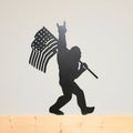 Sasquatch with American Flag Metal Sign Bigfoot Aluminum Sign — front view on white background