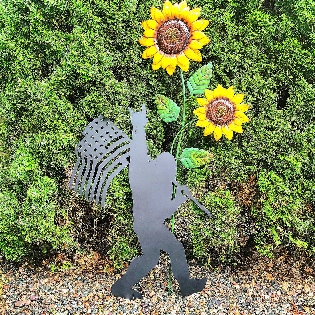 Sasquatch with American Flag Metal Sign Bigfoot Aluminum Sign — alternate angle