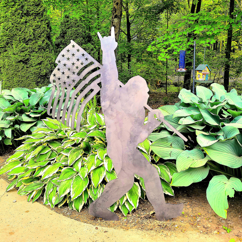 Sasquatch with American Flag Metal Sign Bigfoot Aluminum Sign — alternate angle