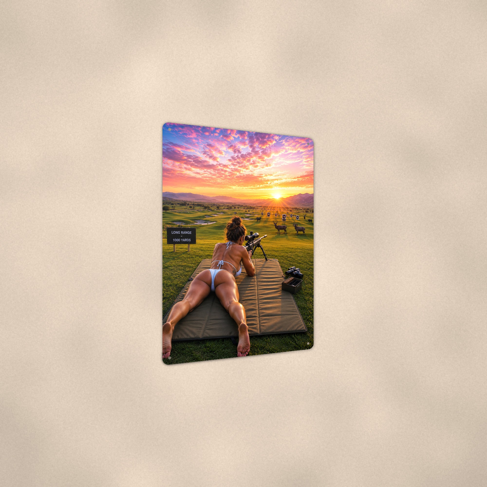 Long-range shooter at the 1000 yard line Metal Wall Art, Aluminum Sign, Retro Pinup Wall Decor, Vintage Pin-Up Gift