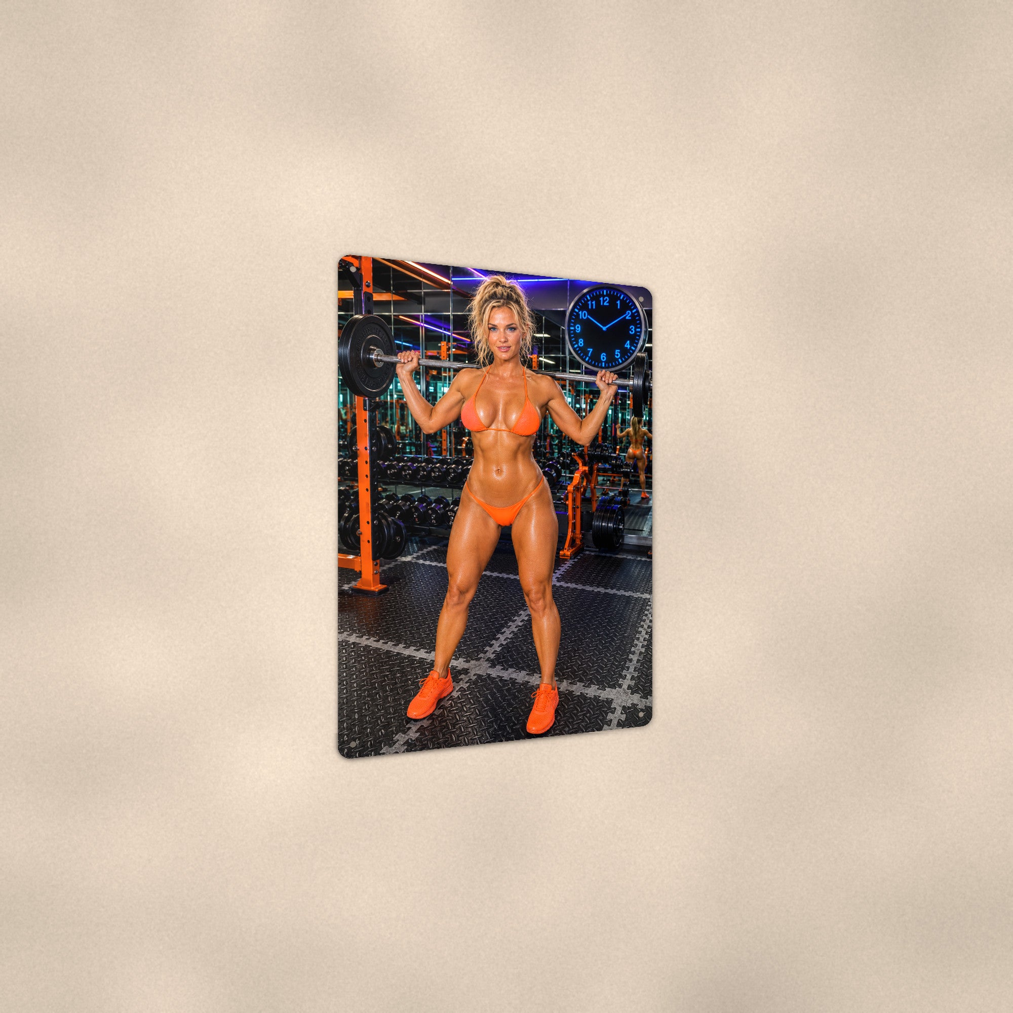 Bodybuilder racking a barbell in the gym Metal Wall Art, Aluminum Sign, Retro Pinup Wall Decor, Vintage Pin-Up Gift