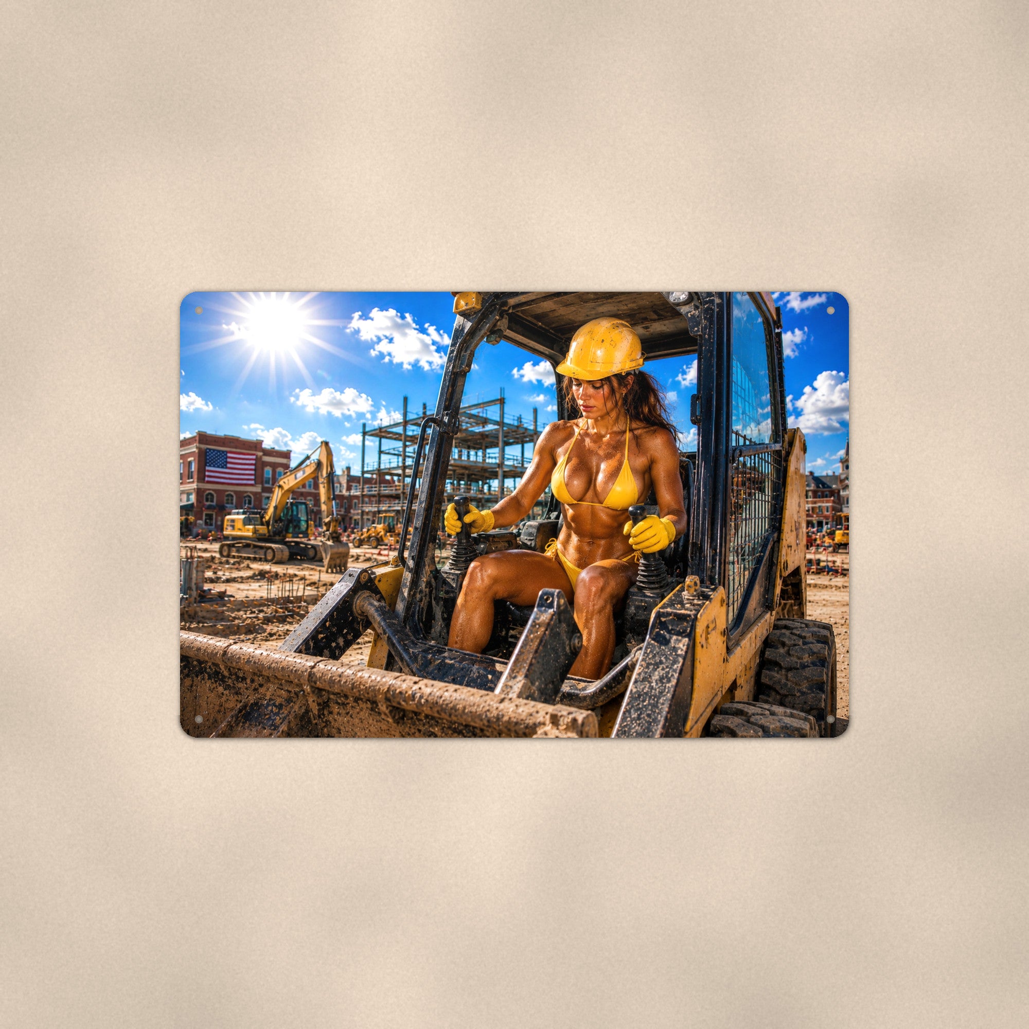 Hard hat operator on a skid-steer loader Metal Wall Art, Aluminum Sign, Retro Pinup Wall Decor, Vintage Pin-Up Gift