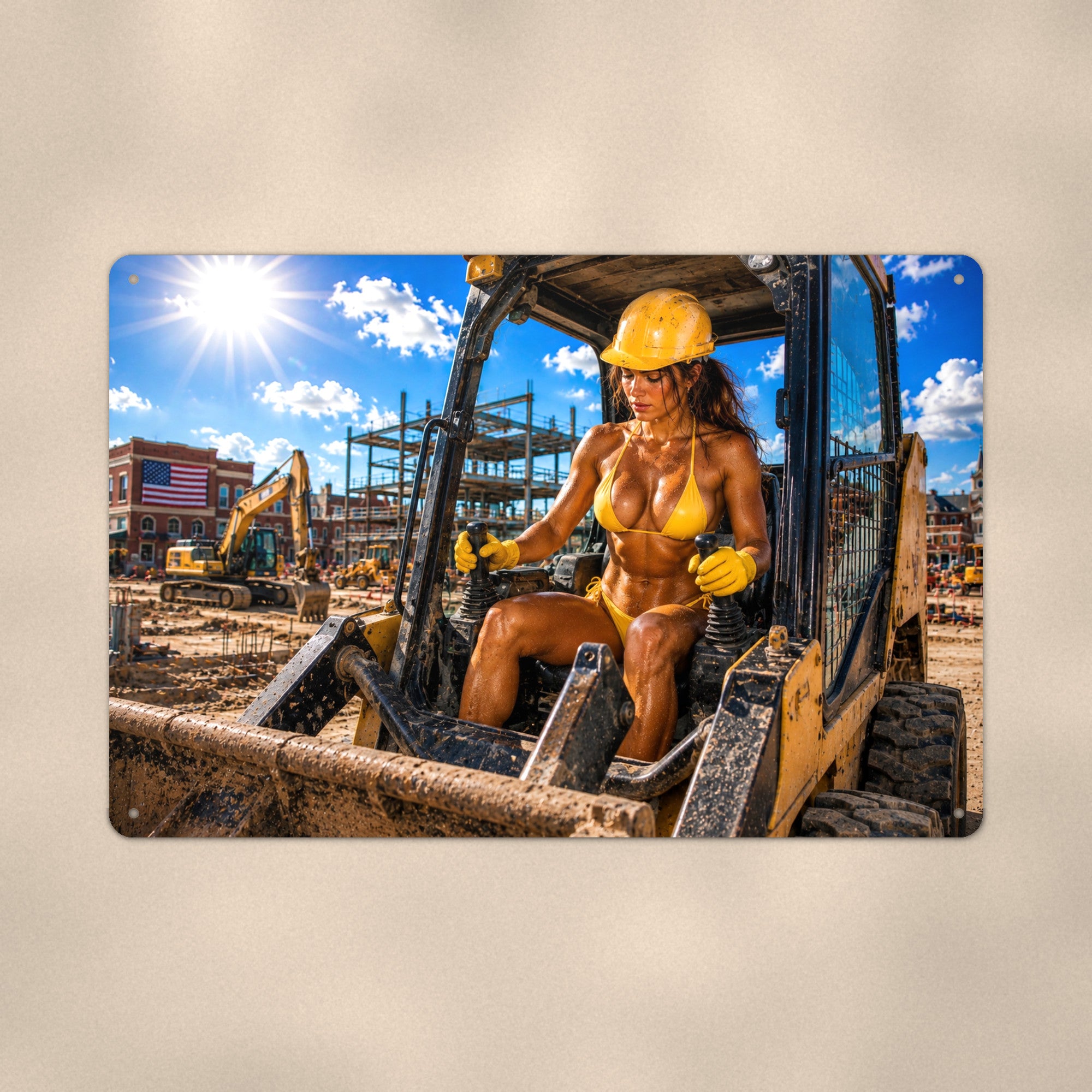 Hard hat operator on a skid-steer loader Metal Wall Art, Aluminum Sign, Retro Pinup Wall Decor, Vintage Pin-Up Gift