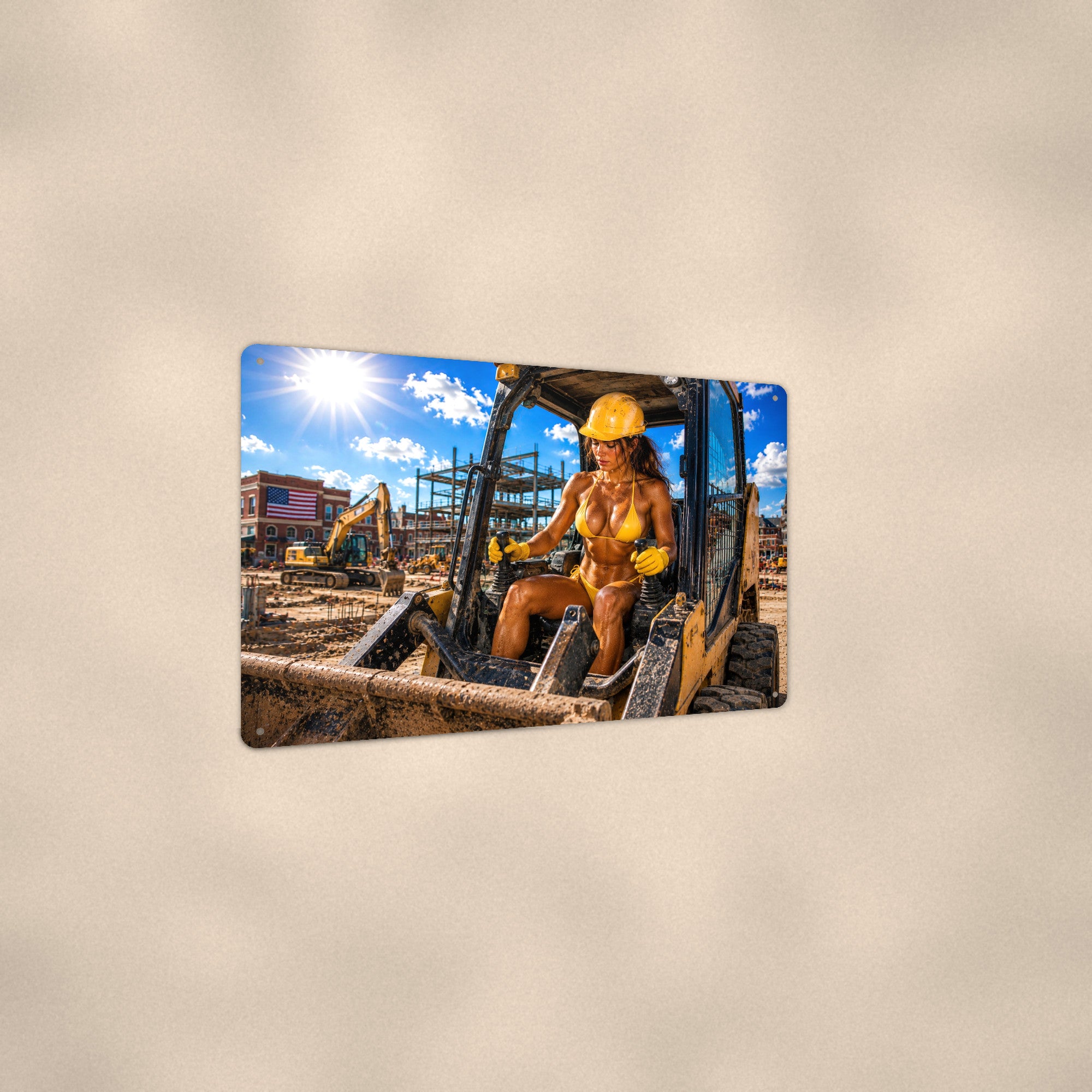 Hard hat operator on a skid-steer loader Metal Wall Art, Aluminum Sign, Retro Pinup Wall Decor, Vintage Pin-Up Gift