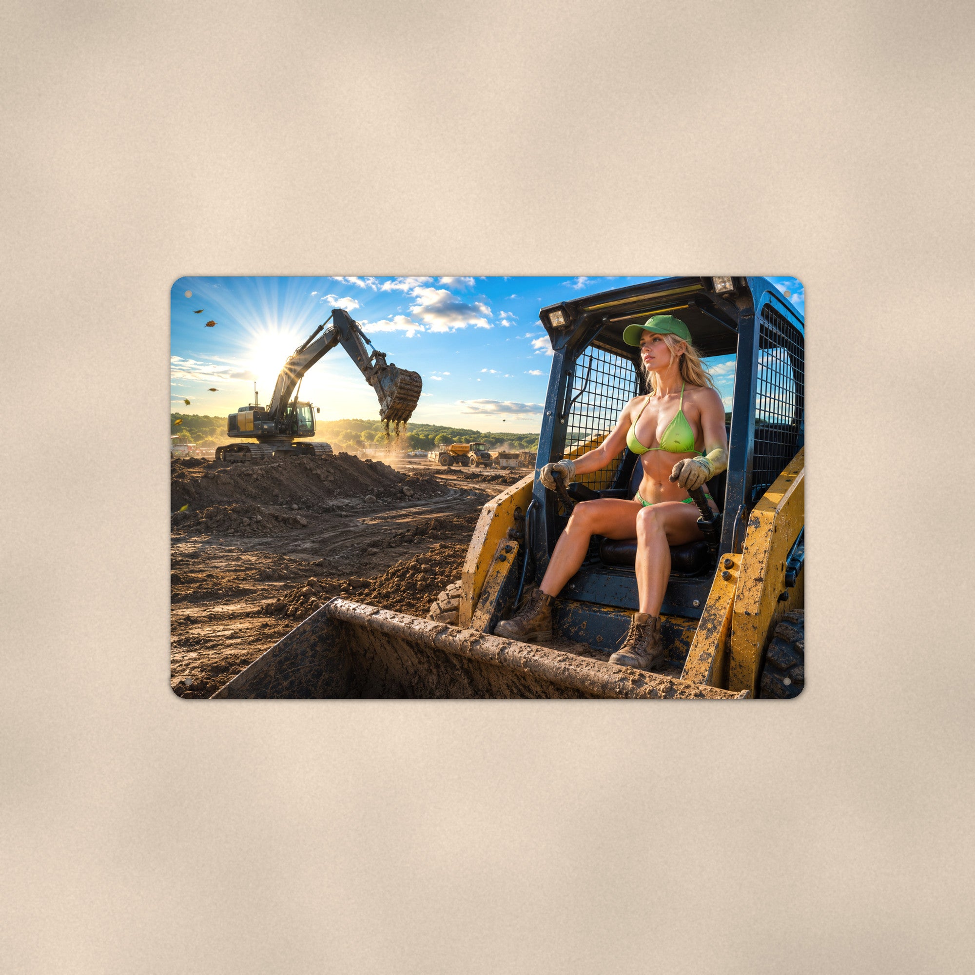 Skid-steer operator at the build site Metal Wall Art, Aluminum Sign, Retro Pinup Wall Decor, Vintage Pin-Up Gift