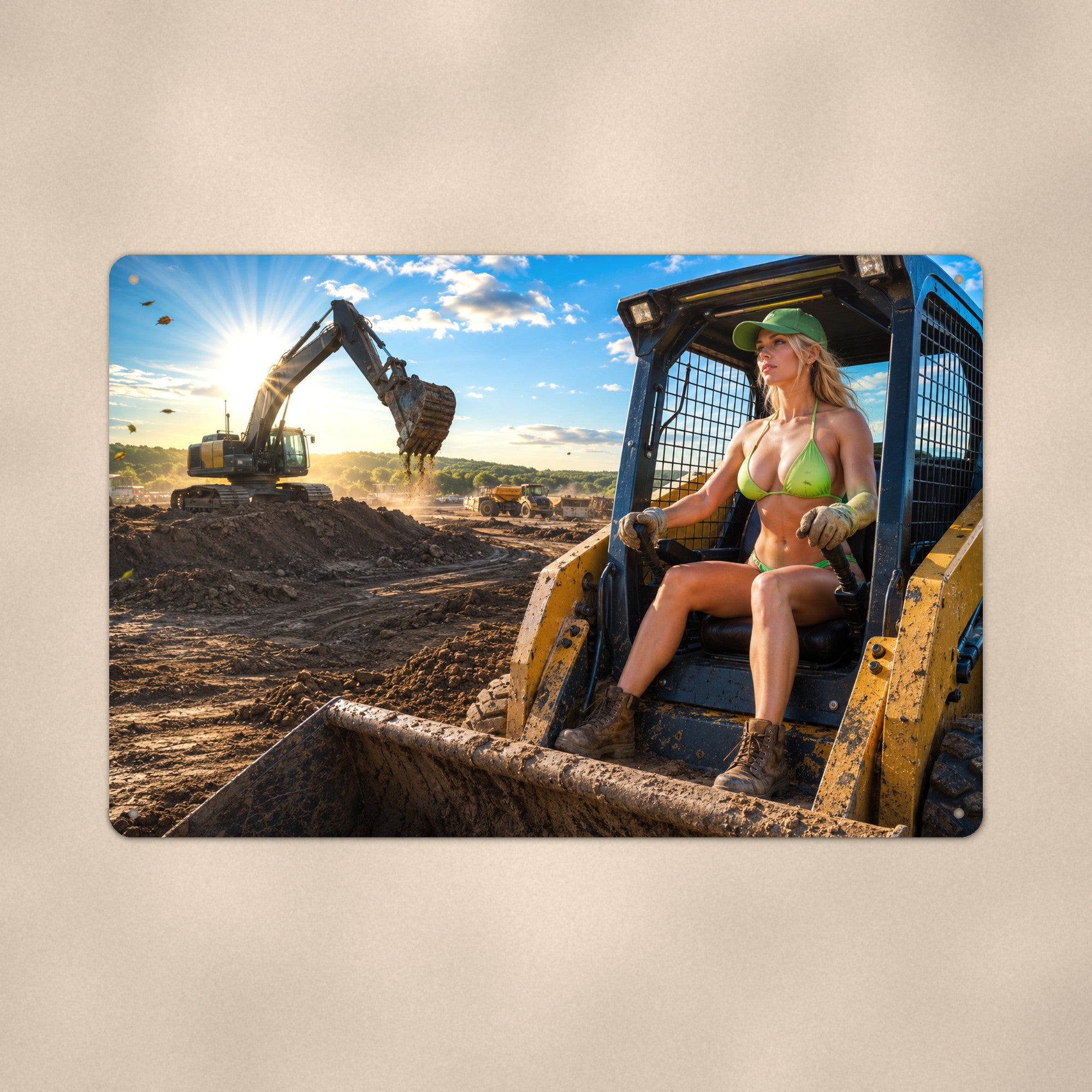 Skid-steer operator at the build site Metal Wall Art, Aluminum Sign, Retro Pinup Wall Decor, Vintage Pin-Up Gift