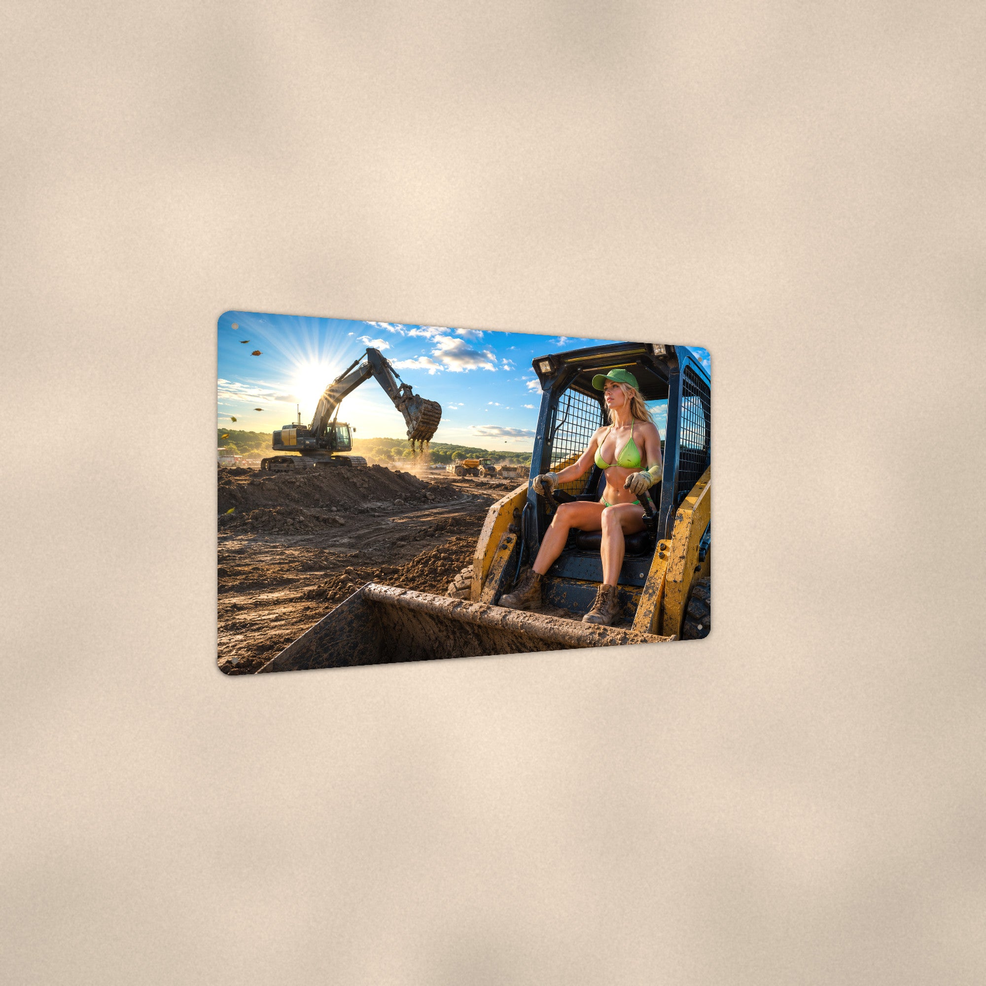 Skid-steer operator at the build site Metal Wall Art, Aluminum Sign, Retro Pinup Wall Decor, Vintage Pin-Up Gift