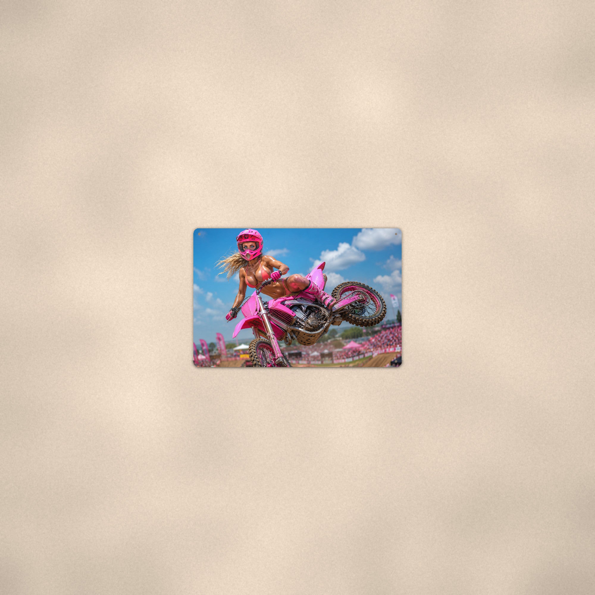 Rider airborne off a dirt track jump Metal Wall Art, Aluminum Sign, Retro Pinup Wall Decor, Vintage Pin-Up Gift