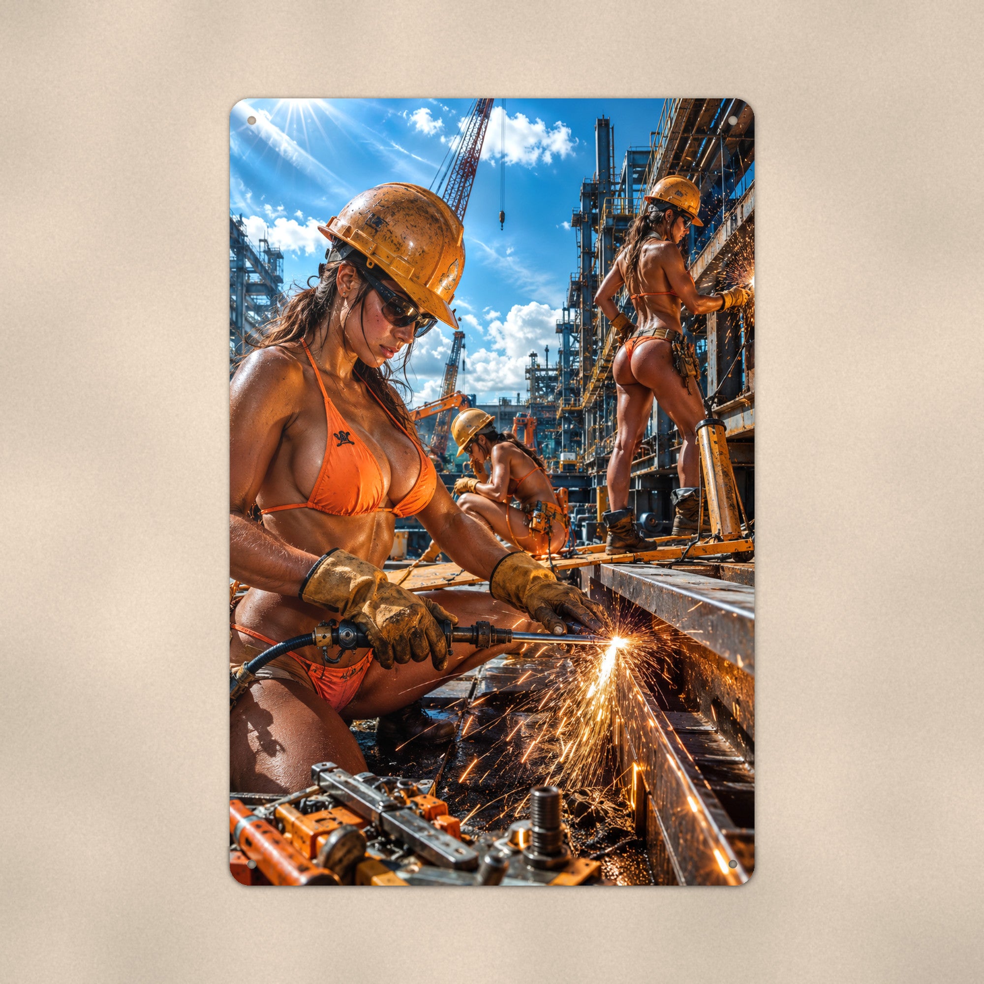 Welding crew at the shipyard Metal Wall Art, Aluminum Sign, Retro Pinup Wall Decor, Vintage Pin-Up Gift