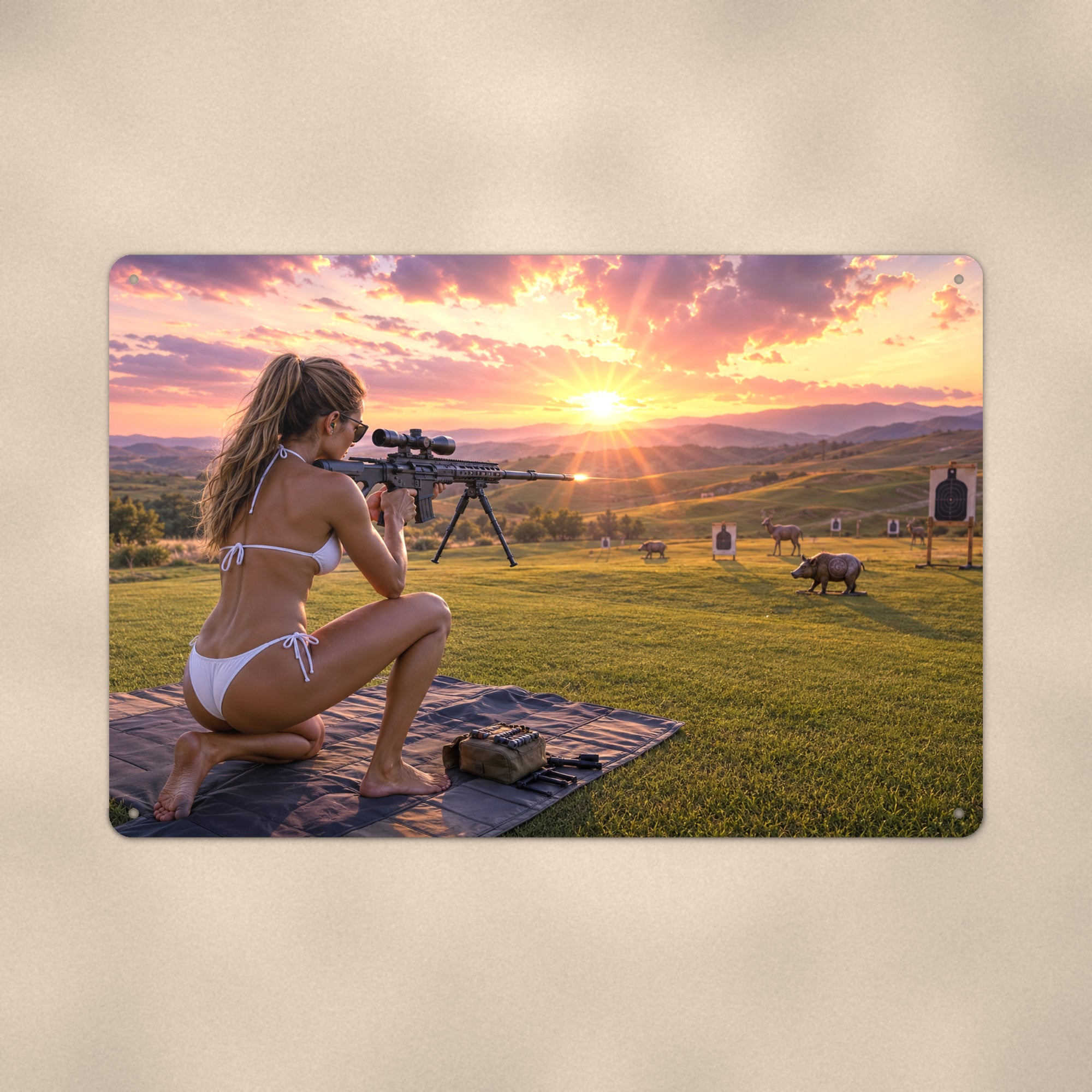 Shooter at the range by the golf course Metal Wall Art, Aluminum Sign, Retro Pinup Wall Decor, Vintage Pin-Up Gift