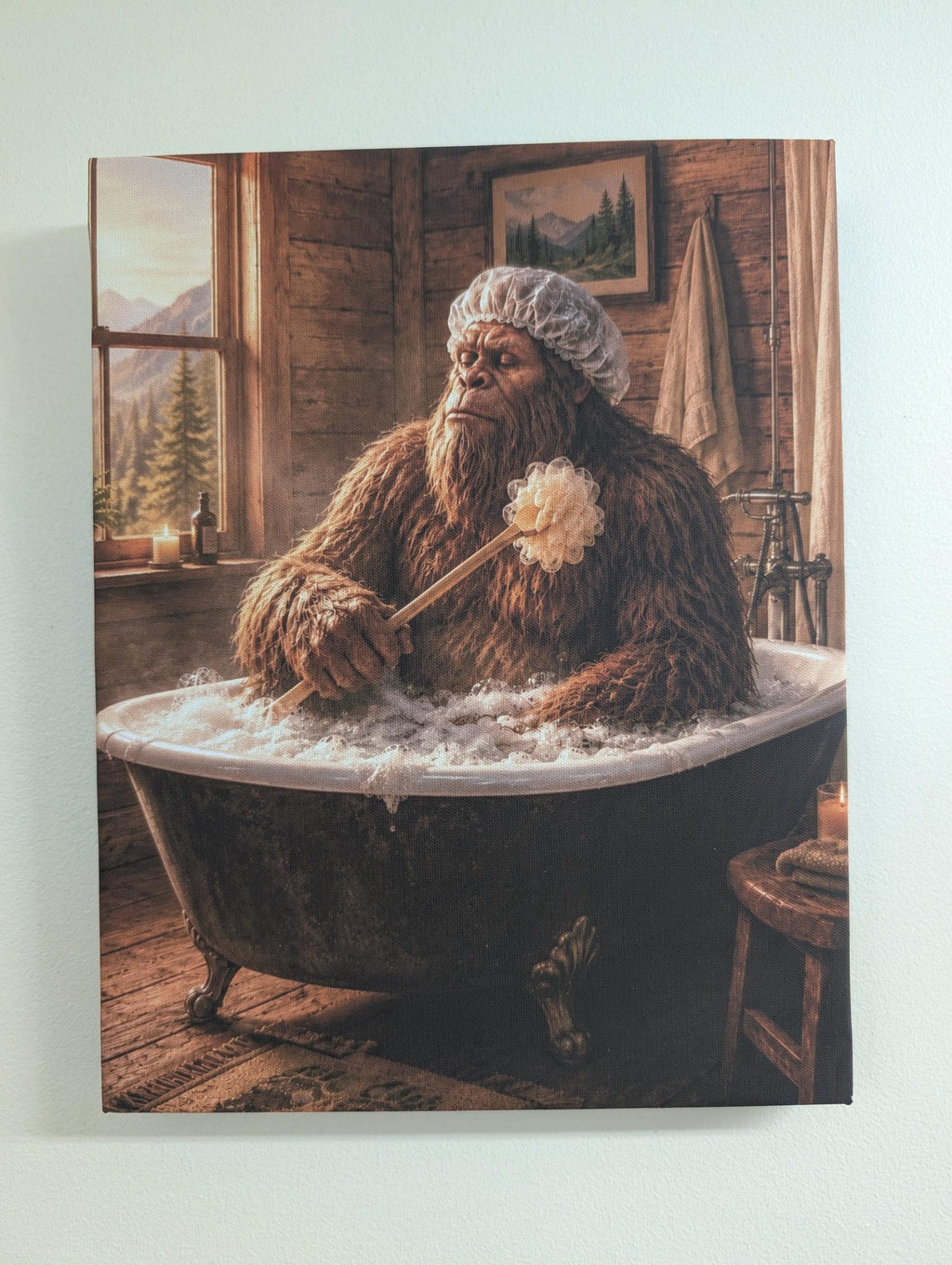 Bubble Bath Bigfoot Canvas Print Canvas Print — front view on white background