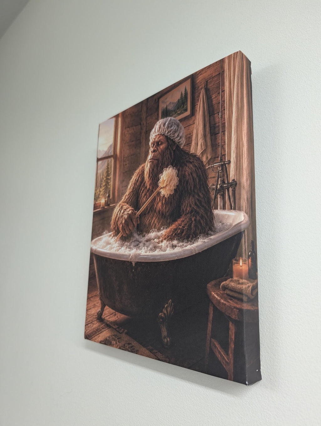 Bubble Bath Bigfoot Canvas Print Canvas Print — lifestyle setting