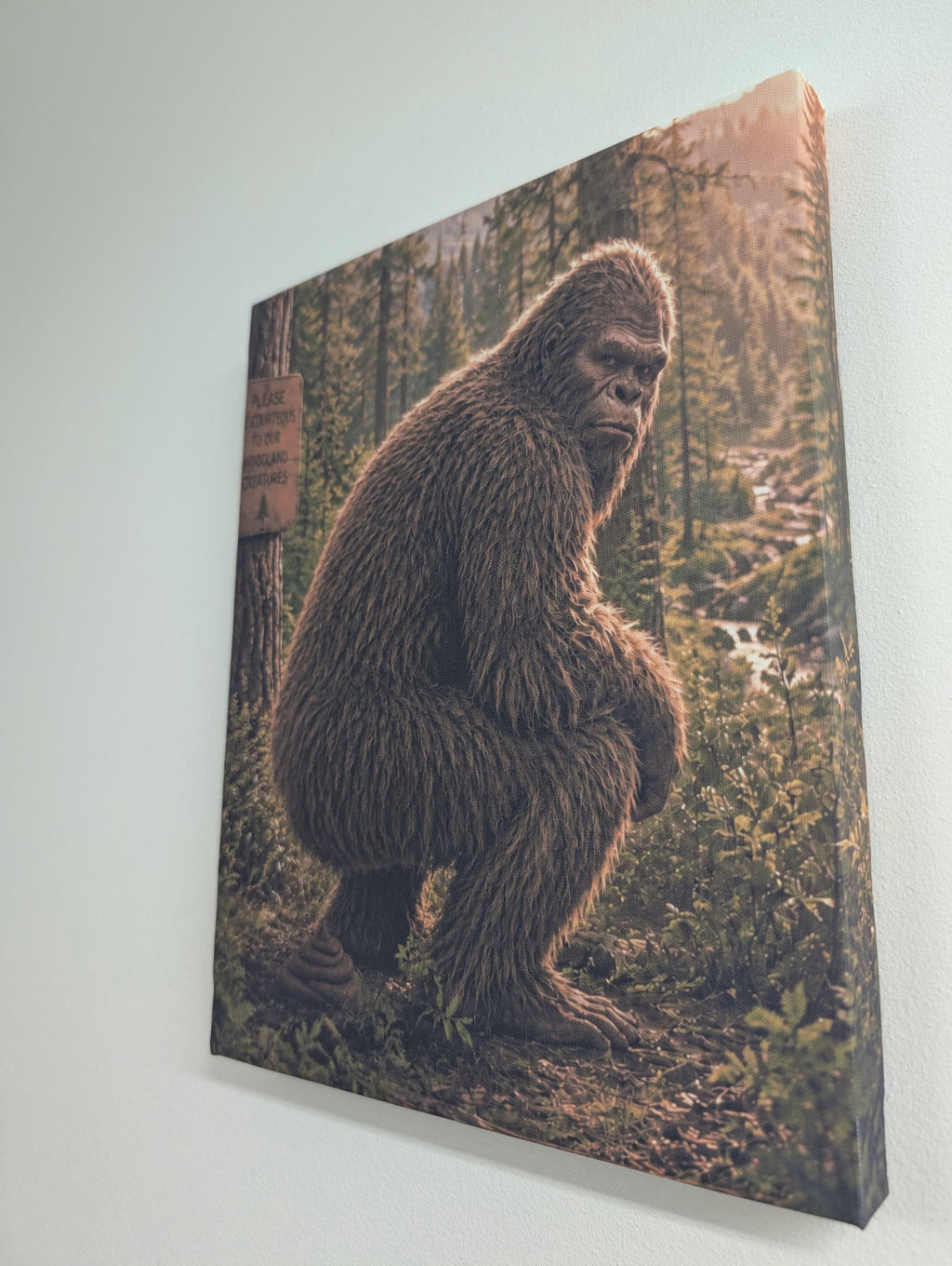 Squatting Bigfoot Canvas Print Canvas Print — lifestyle setting
