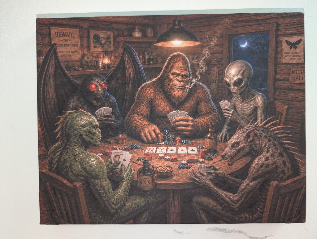 Cryptid Poker Night Canvas Print Canvas Print — front view on white background